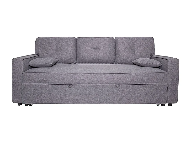 Canapé lit, canapé de salon avec accoudoirs en tissu coloris gris - Longueur 210 x profondeur 85 x hauteur 90 cm