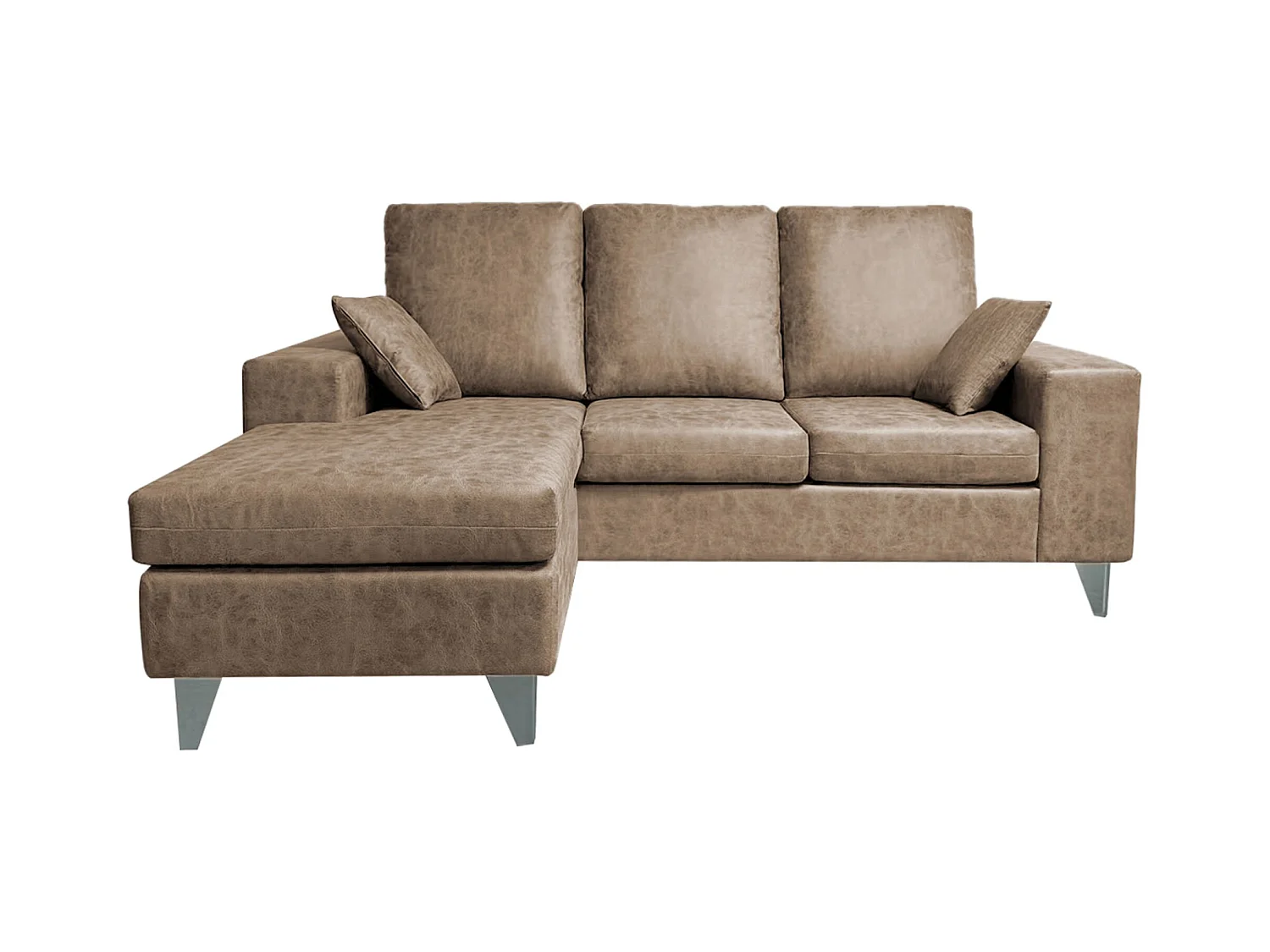 Canapé d'angle 3 places réversible en simili-cuir coloris marron  - Longueur 200 x profondeur 144 x hauteur 99 cm