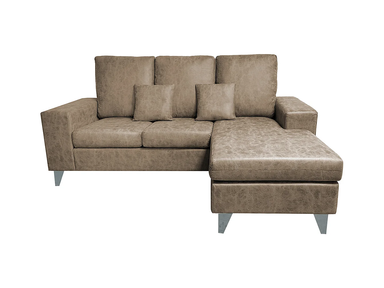 Canapé d'angle 3 places réversible en simili-cuir coloris marron  - Longueur 200 x profondeur 144 x hauteur 99 cm