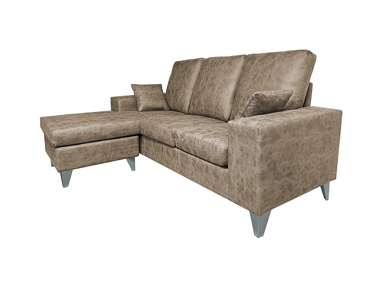 Canapé d'angle 3 places réversible en simili-cuir coloris marron  - Longueur 200 x profondeur 144 x hauteur 99 cm