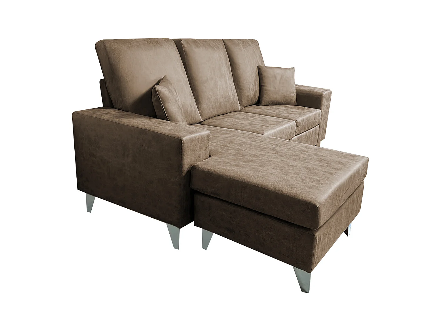 Canapé d'angle 3 places réversible en simili-cuir coloris marron  - Longueur 200 x profondeur 144 x hauteur 99 cm