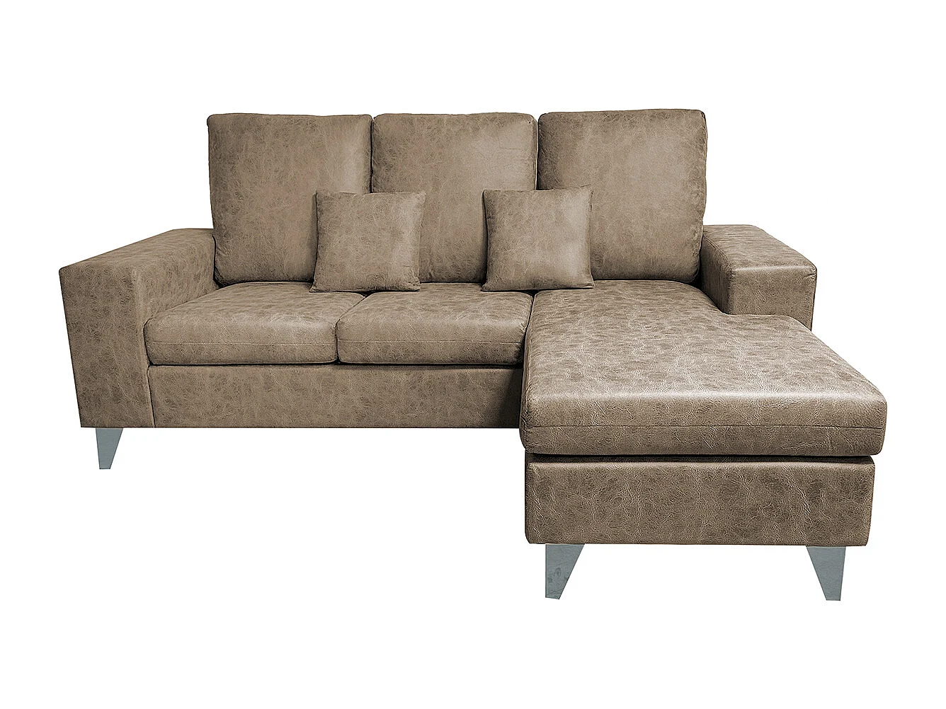 Canapé d'angle 3 places réversible en simili-cuir coloris marron  - Longueur 200 x profondeur 144 x hauteur 99 cm