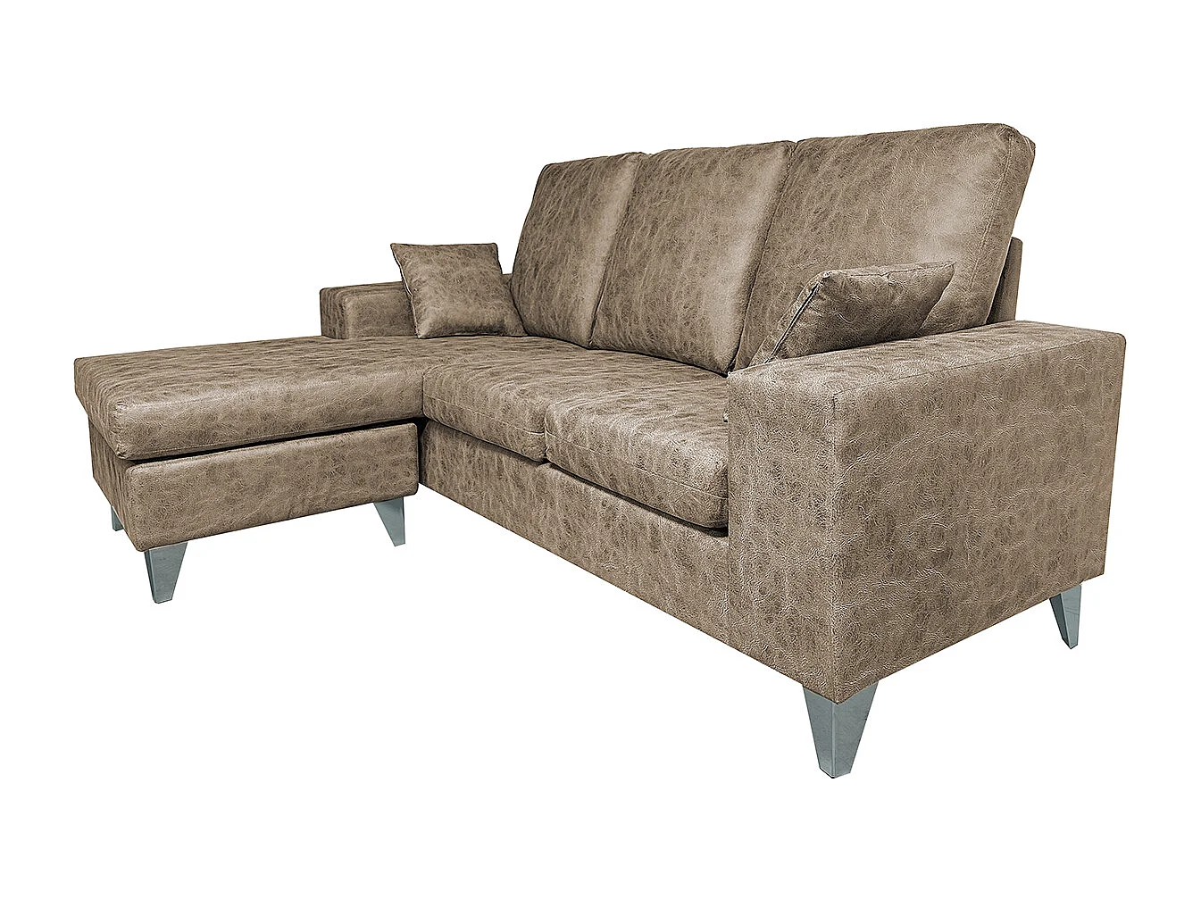 Canapé d'angle 3 places réversible en simili-cuir coloris marron  - Longueur 200 x profondeur 144 x hauteur 99 cm