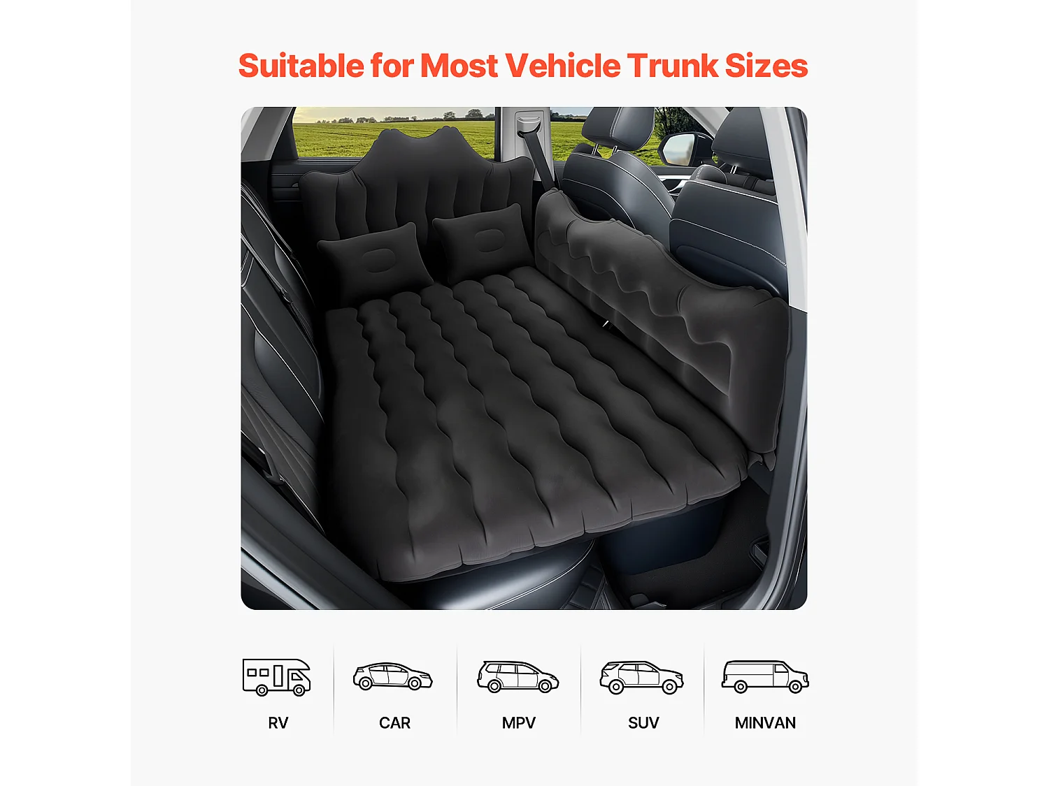 Matelas Gonflable, SucceBuy Matelas Gonflable Voiture Lit de Couchage Floqué pour Siège Arrière Noir