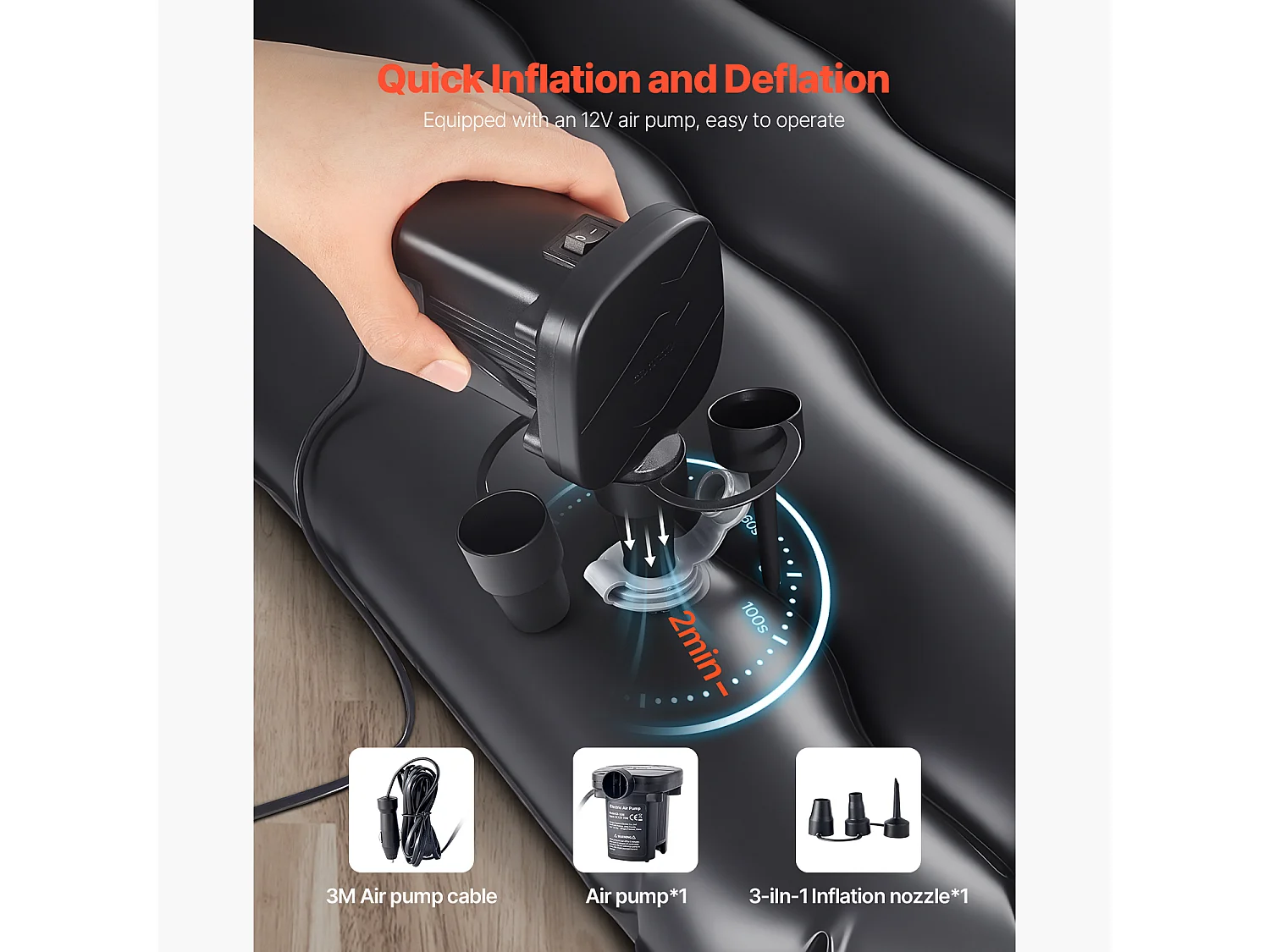 Matelas Gonflable, SucceBuy Matelas Gonflable Voiture Lit de Couchage Floqué pour Siège Arrière Noir