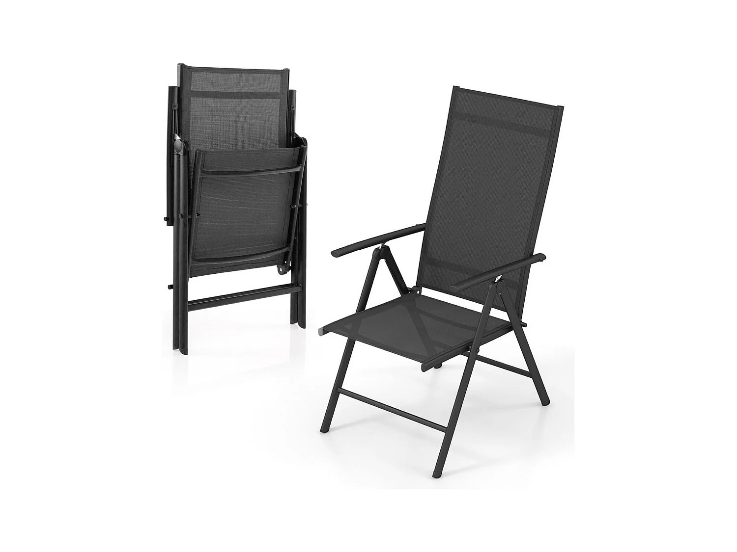 Chaises de Salle à Manger Pliantes pour Patio Chaises d&#039;Extérieur avec Dossier Haut Réglable sur 7 Niveaux Noir