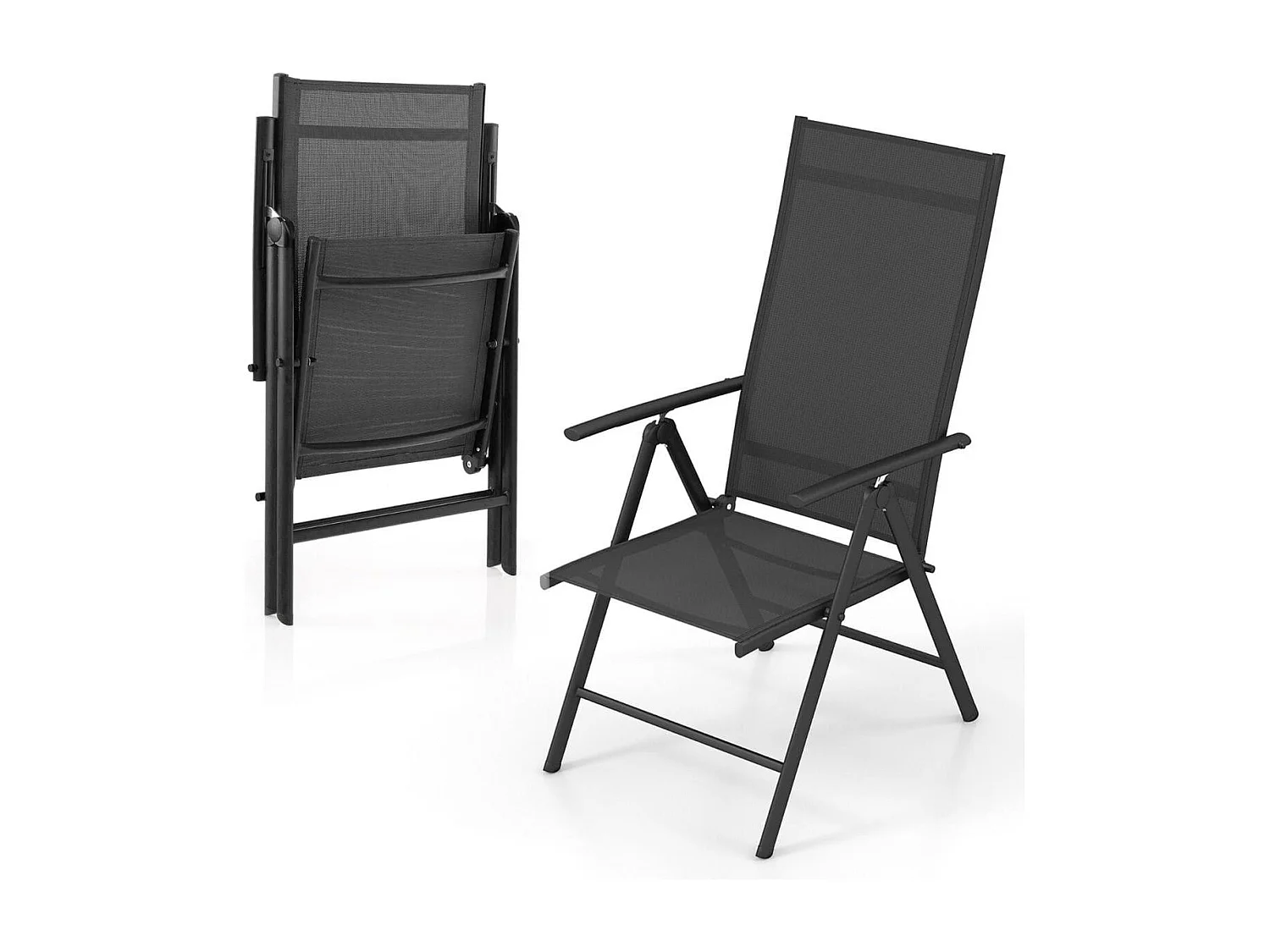Chaises de Salle à Manger Pliantes pour Patio Chaises d&#039;Extérieur avec Dossier Haut Réglable sur 7 Niveaux Noir