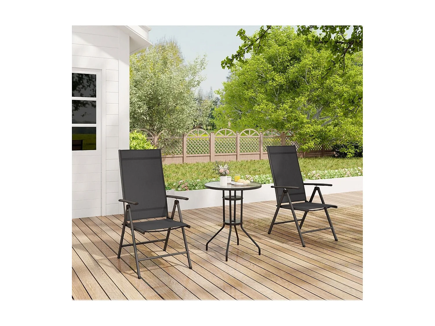 Chaises de Salle à Manger Pliantes pour Patio Chaises d&#039;Extérieur avec Dossier Haut Réglable sur 7 Niveaux Noir