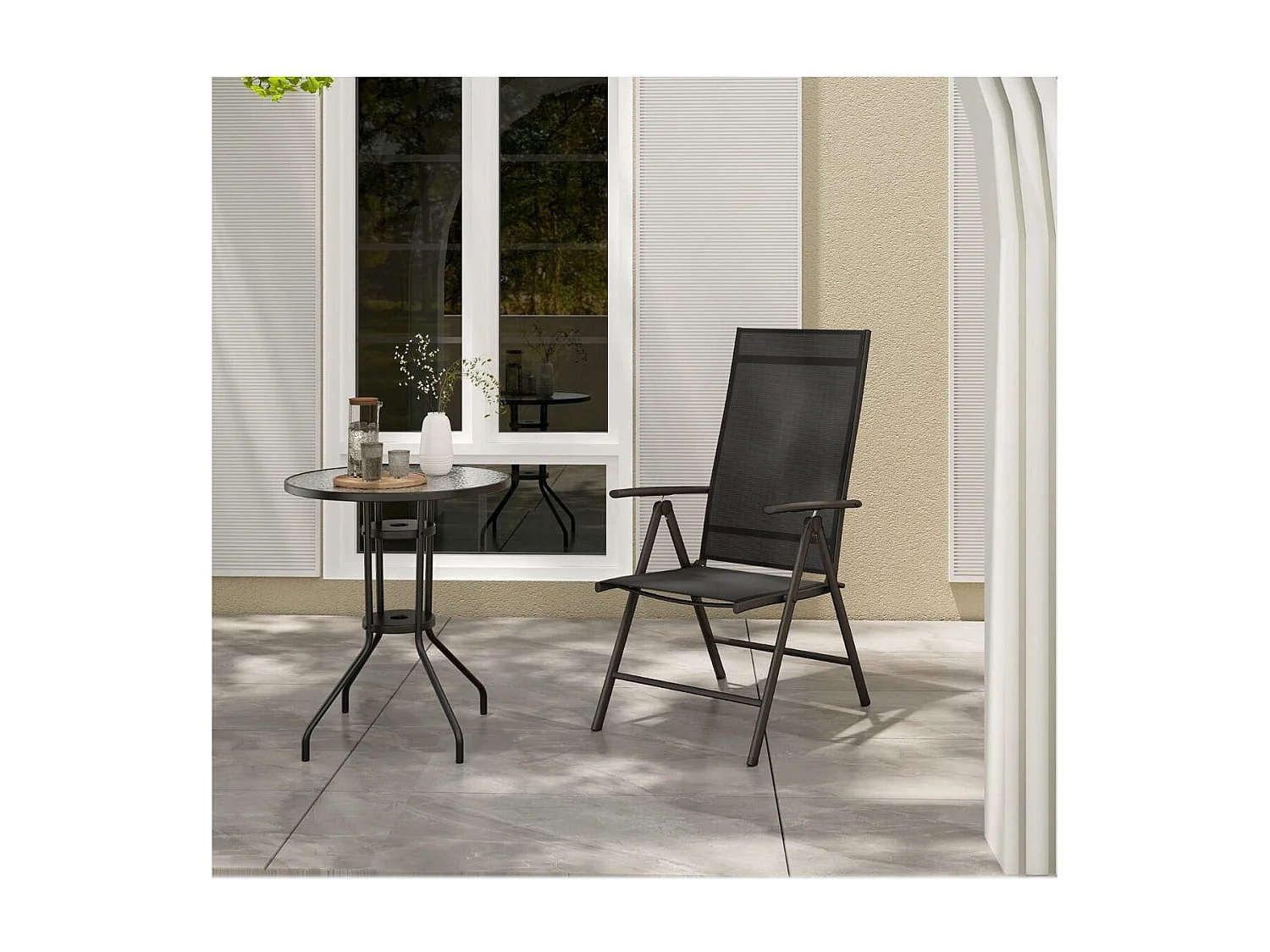 Chaises de Salle à Manger Pliantes pour Patio Chaises d&#039;Extérieur avec Dossier Haut Réglable sur 7 Niveaux Noir