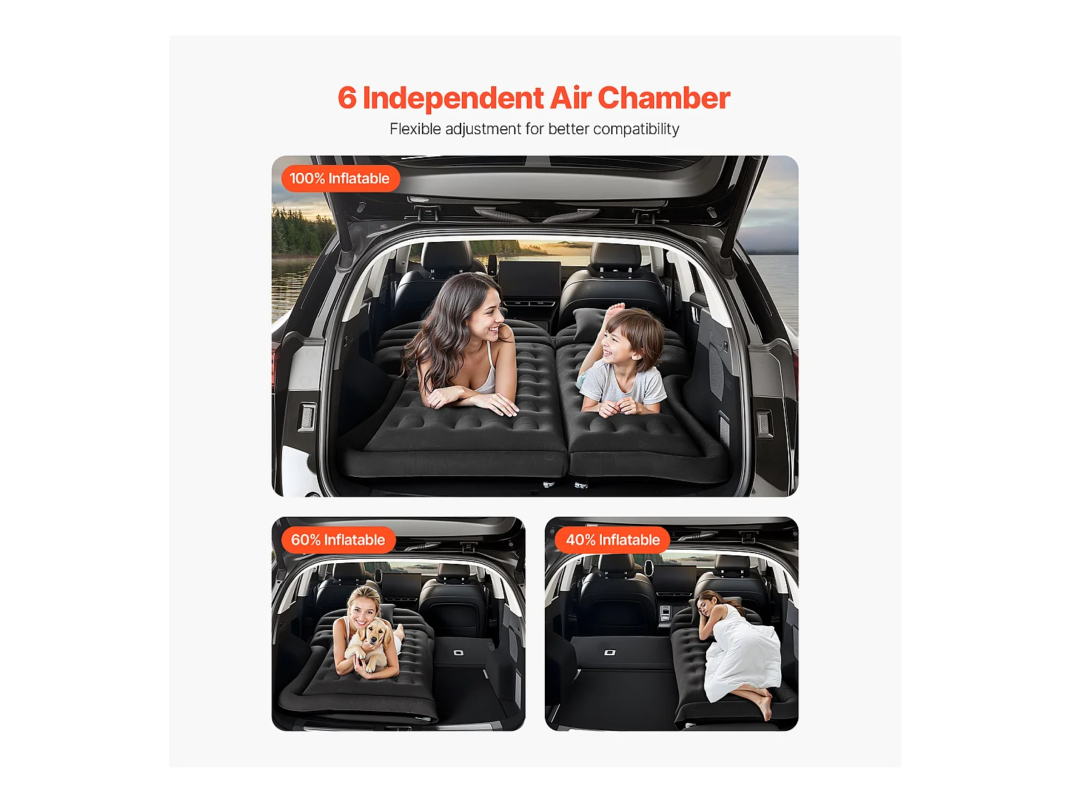 Matelas Gonflable, SucceBuy Matelas Gonflable Voiture Lit de Couchage Floqué avec Pompe à Air Noir
