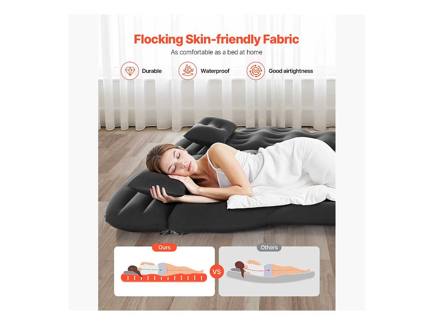 Matelas Gonflable, SucceBuy Matelas Gonflable Voiture Lit de Couchage Floqué avec Pompe à Air Noir