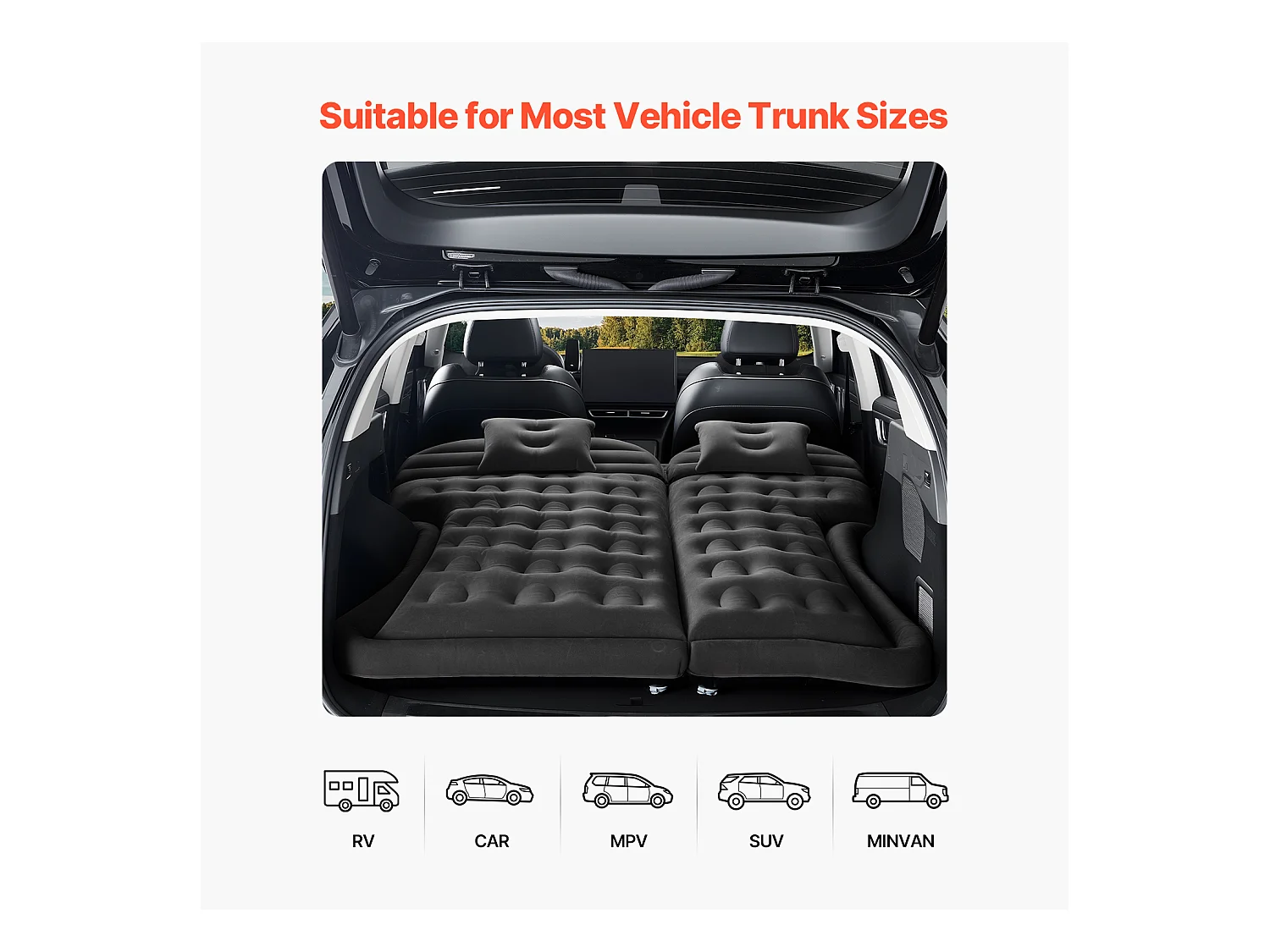 Matelas Gonflable, SucceBuy Matelas Gonflable Voiture Lit de Couchage Floqué avec Pompe à Air Noir