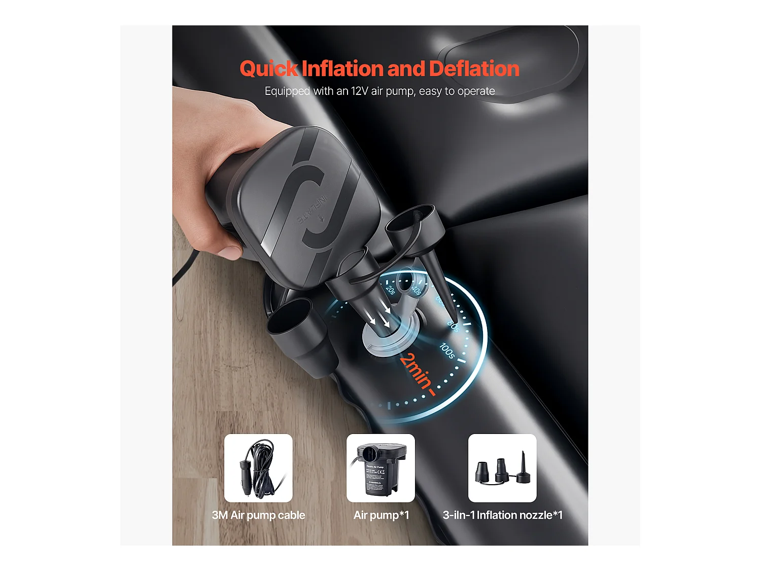 Matelas Gonflable, SucceBuy Matelas Gonflable Voiture Lit de Couchage Floqué avec Pompe à Air Noir