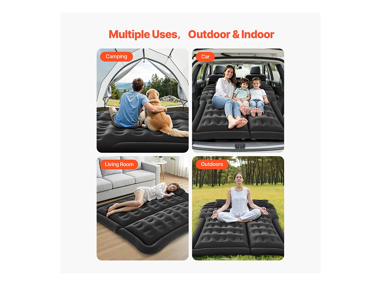 Matelas Gonflable, SucceBuy Matelas Gonflable Voiture Lit de Couchage Floqué avec Pompe à Air Noir