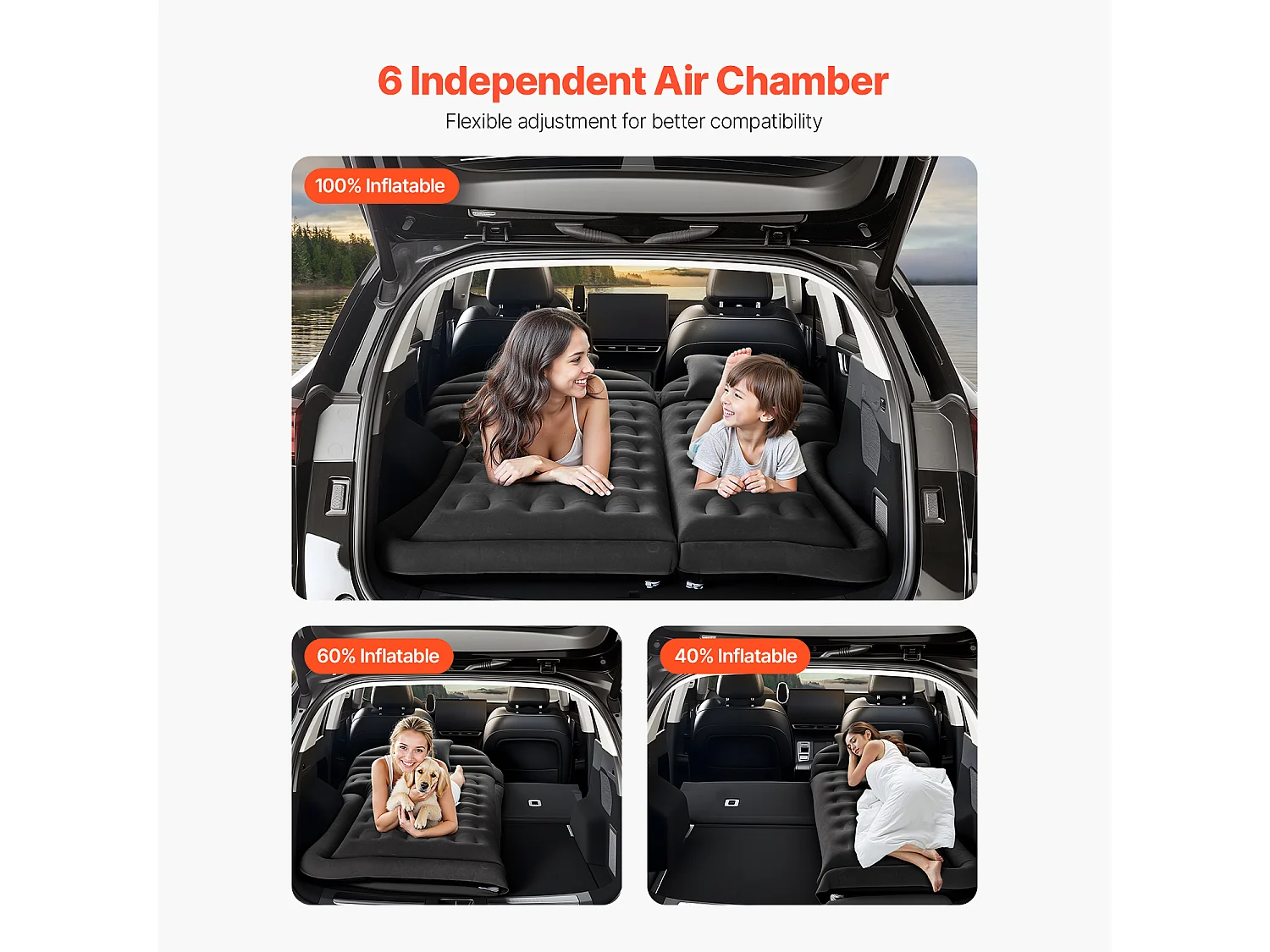 Matelas Gonflable, SucceBuy Matelas Gonflable Voiture Lit de Couchage Floqué avec Pompe à Air Noir