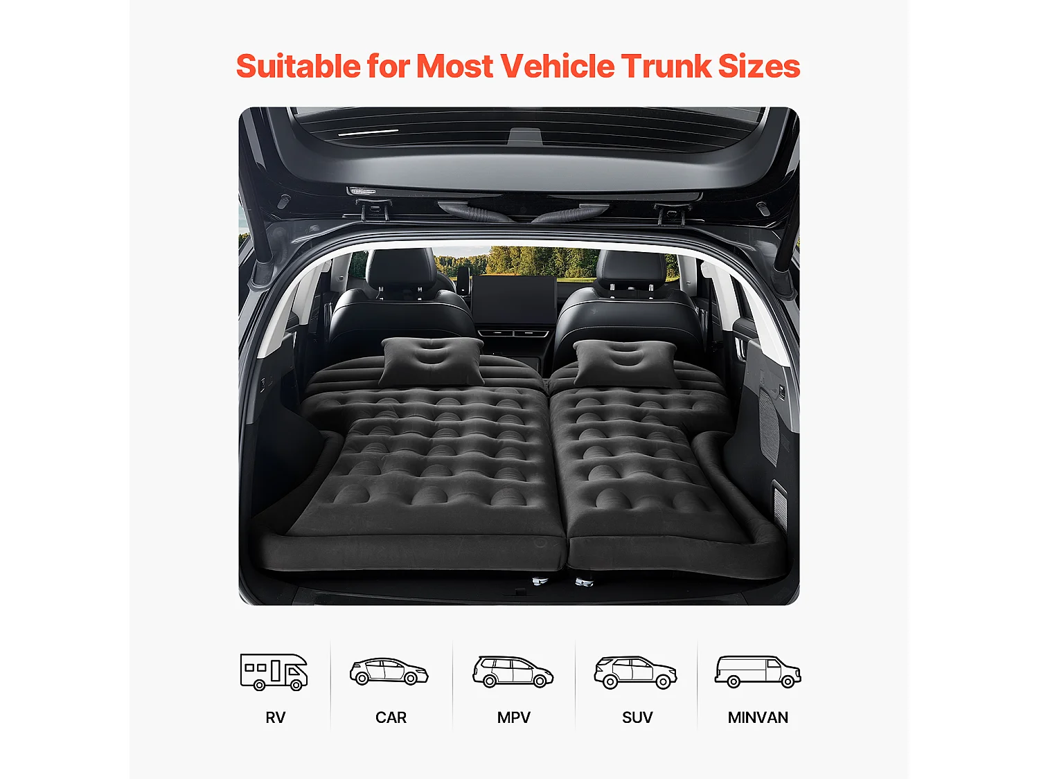 Matelas Gonflable, SucceBuy Matelas Gonflable Voiture Lit de Couchage Floqué avec Pompe à Air Noir