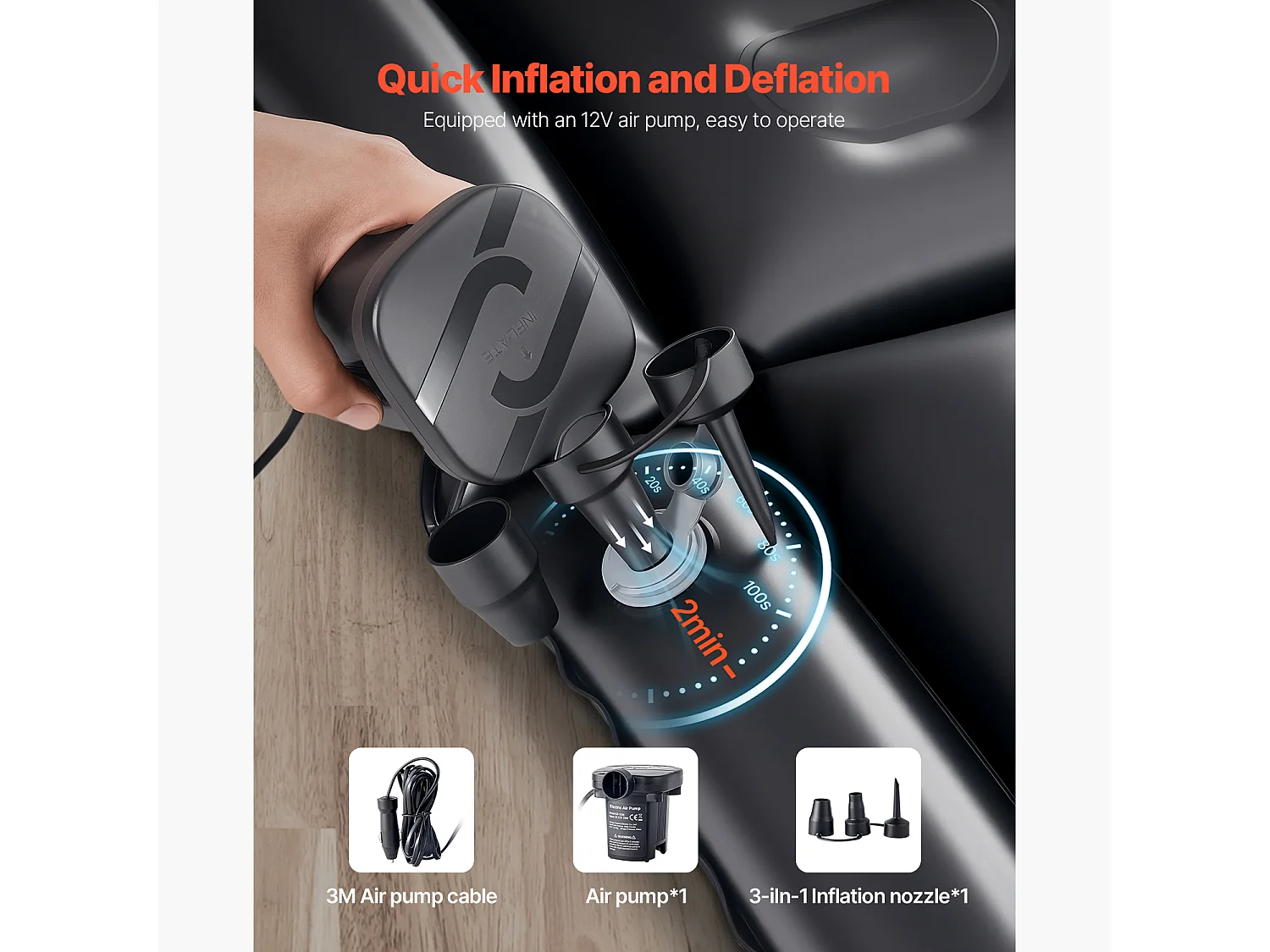 Matelas Gonflable, SucceBuy Matelas Gonflable Voiture Lit de Couchage Floqué avec Pompe à Air Noir