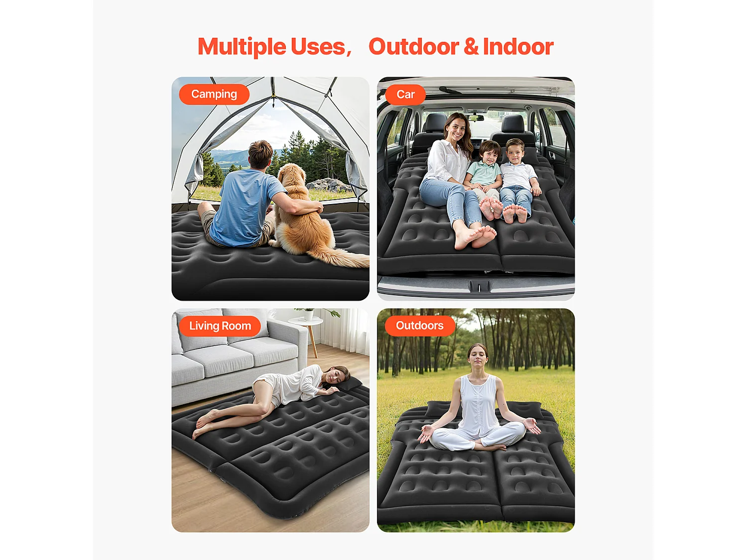 Matelas Gonflable, SucceBuy Matelas Gonflable Voiture Lit de Couchage Floqué avec Pompe à Air Noir