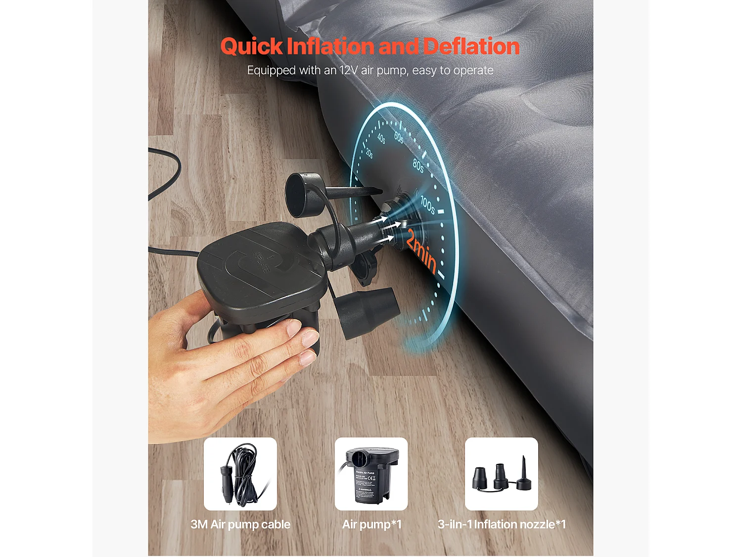 Colchón Inflable, SucceBuy Colchón Inflable para Coche Cama de Dormir Oxford con Bomba de Aire Gris
