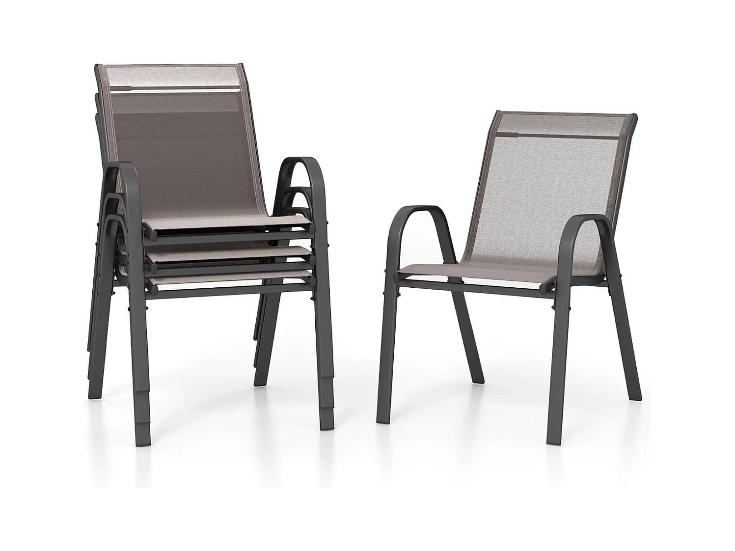 Set di 4 sedie per esterni con tessuto traspirante e struttura in metallo, Sedie impilabili per salvare spazio Grigio