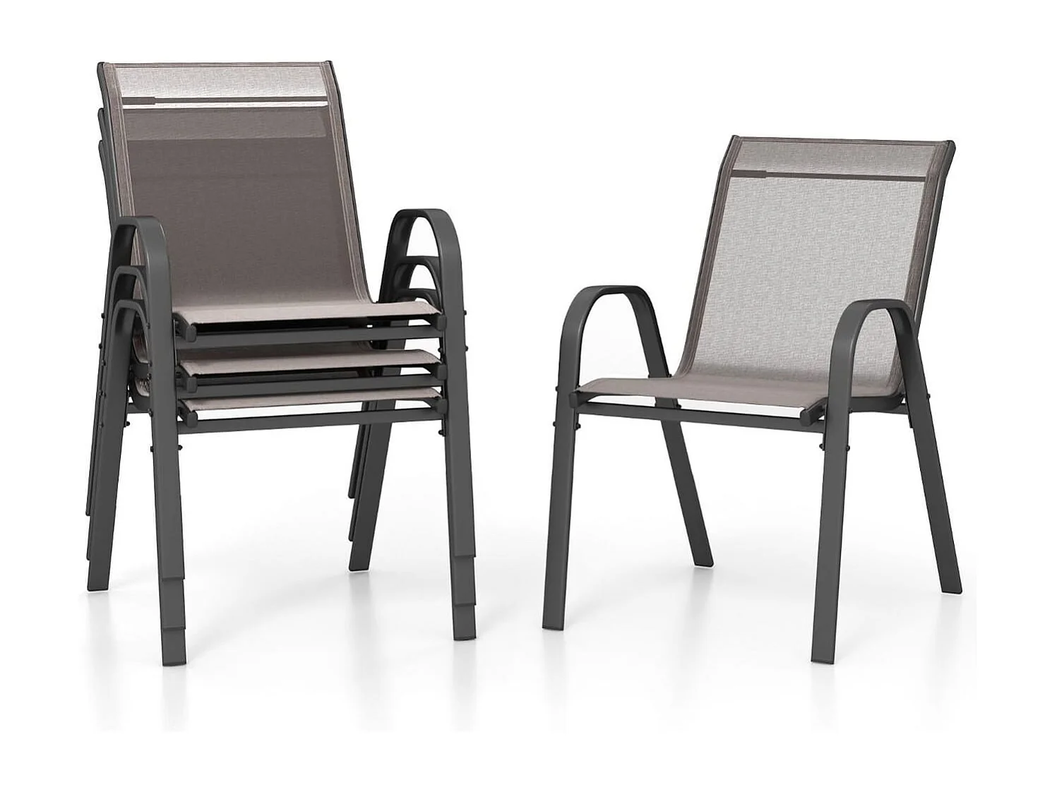 4er Set Gartenstühle stapelbar Stapelstühle aus Textilene und Metallgestell 56 x 70 x 84 cm Grau