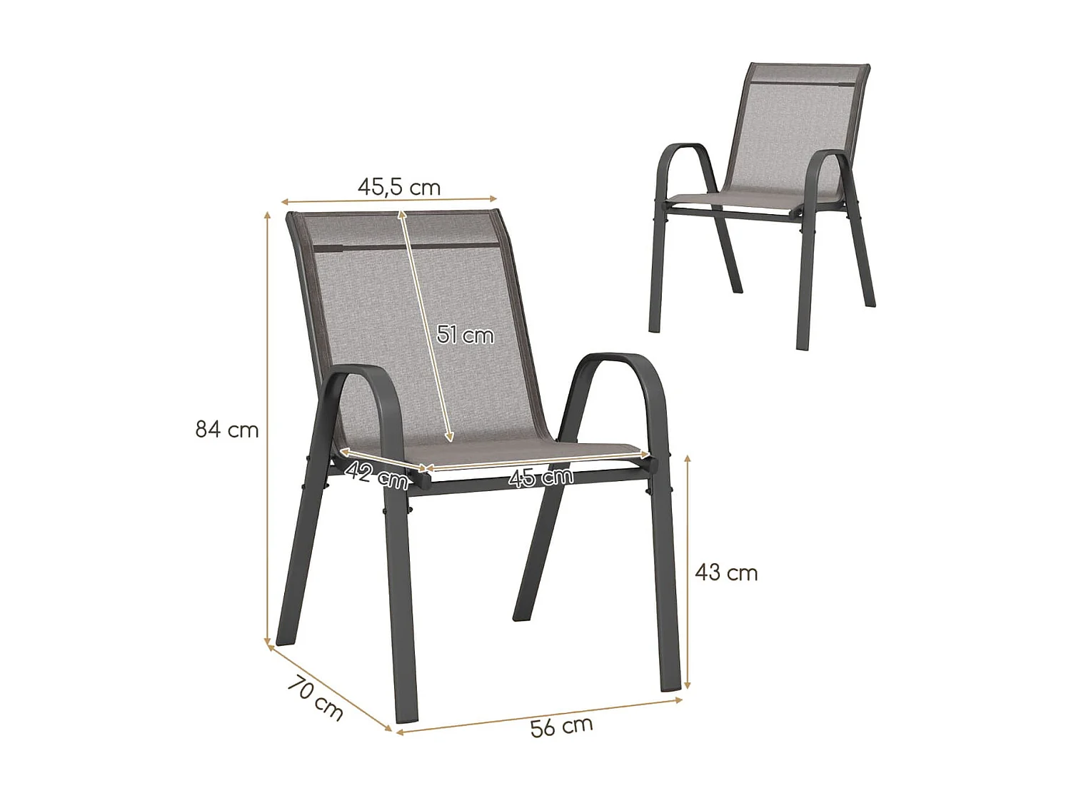 4er Set Gartenstühle stapelbar Stapelstühle aus Textilene und Metallgestell 56 x 70 x 84 cm Grau
