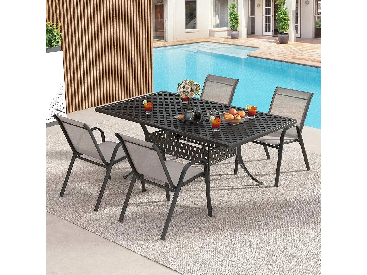 4er Set Gartenstühle stapelbar Stapelstühle aus Textilene und Metallgestell 56 x 70 x 84 cm Grau