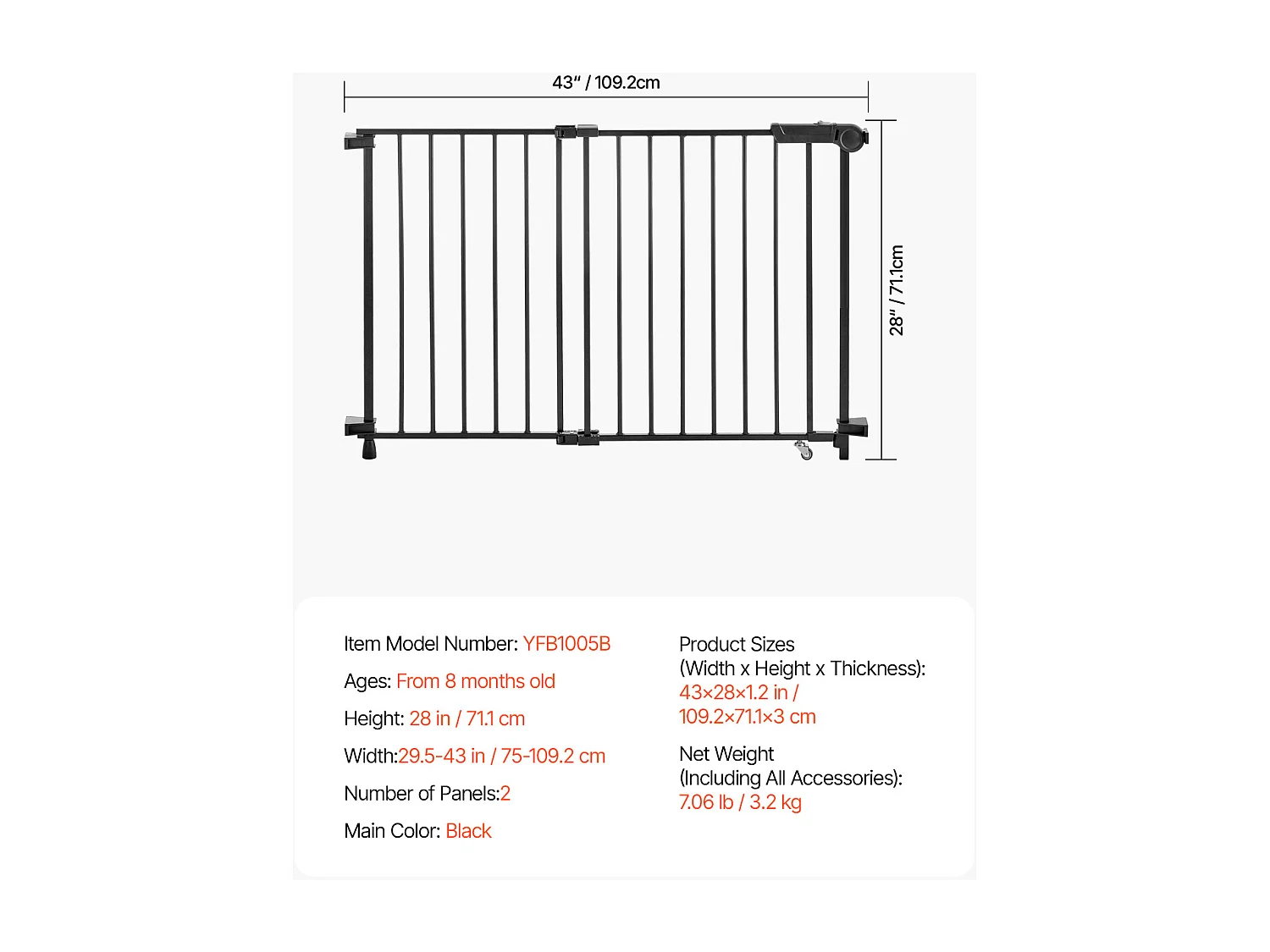 Barrière de Sécurité Extensible Chiens Largeur SucceBuy 75-109,2cm Hauteur 71,1cm
