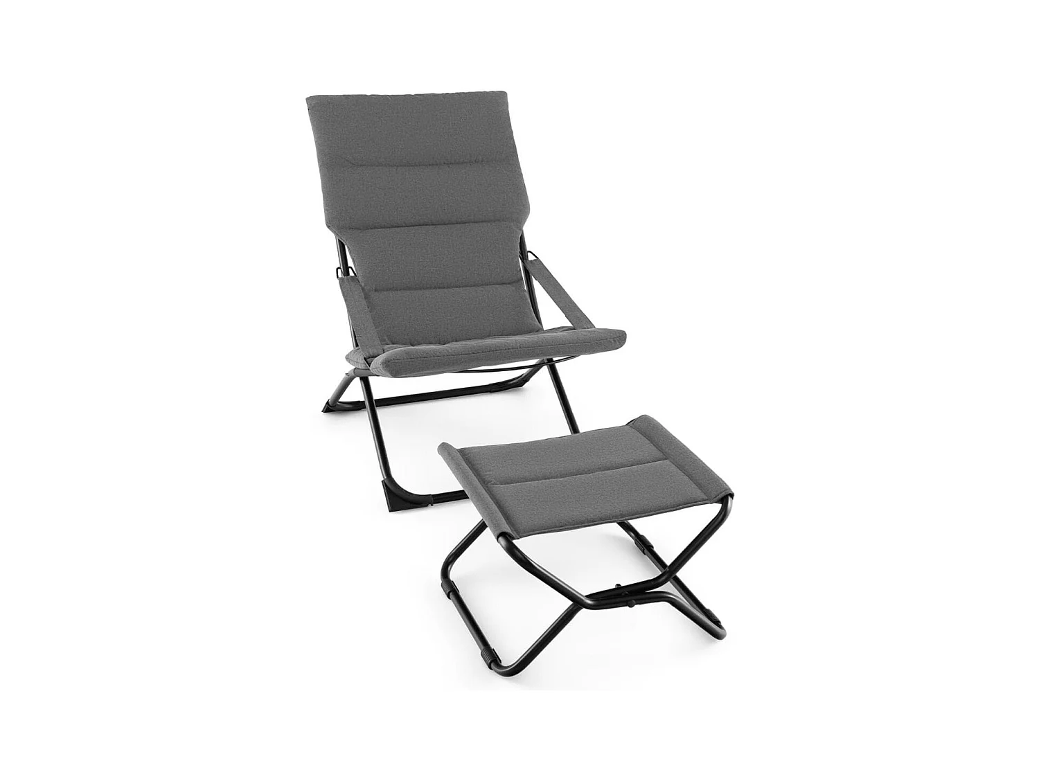 Sedia a sdraio pieghevole da patio con poggiapiedi e cuscino rimovibile, Sedia da esterno portatile Grigio