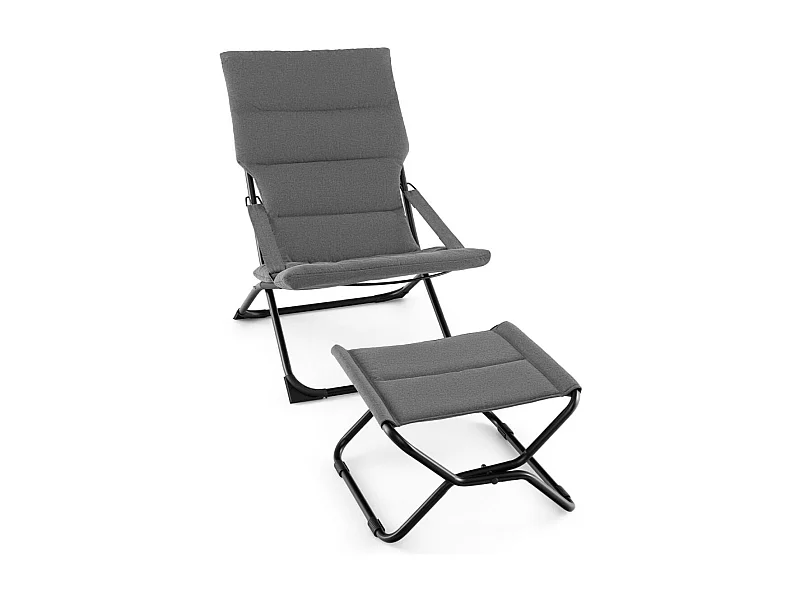 Chaise de Patio Pliante avec Repose-pied Chaise Longue Portable avec Repose-pied Coussin Amovible Chaise de Plage Inclinable Gris