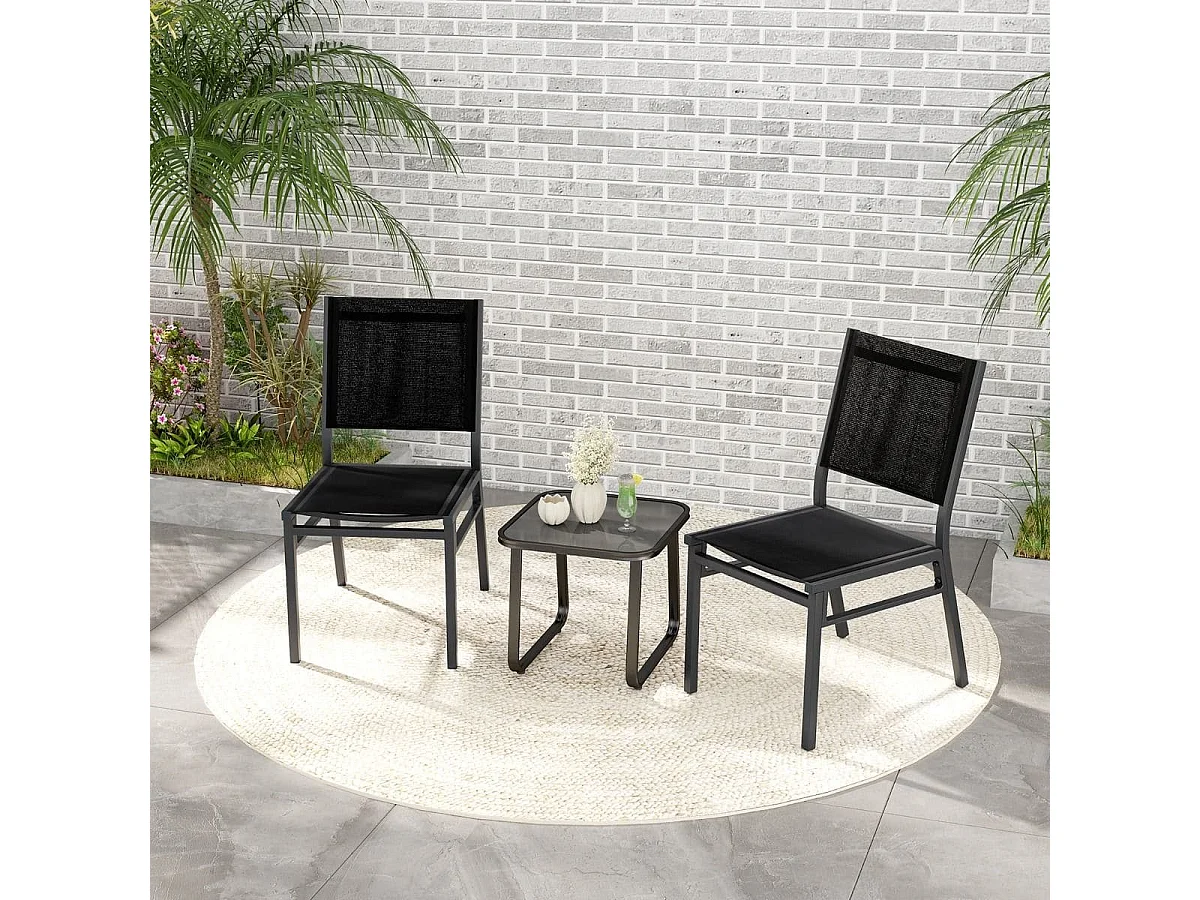 Chaises de Terrasse Extérieures Chaise de Jardin sans Accoudoirs avec Siège et Dossier Respirants Cadre en Aluminium Robuste Noir