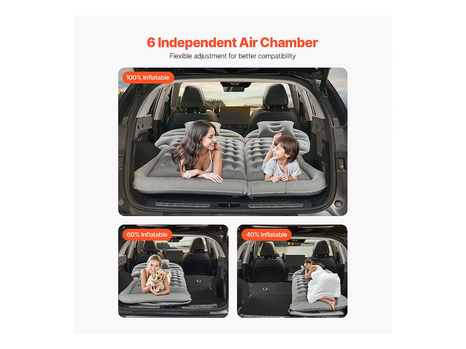 Matelas Gonflable, SucceBuy Matelas Gonflable Voiture Lit de Couchage Floqué avec Pompe à Air Gris