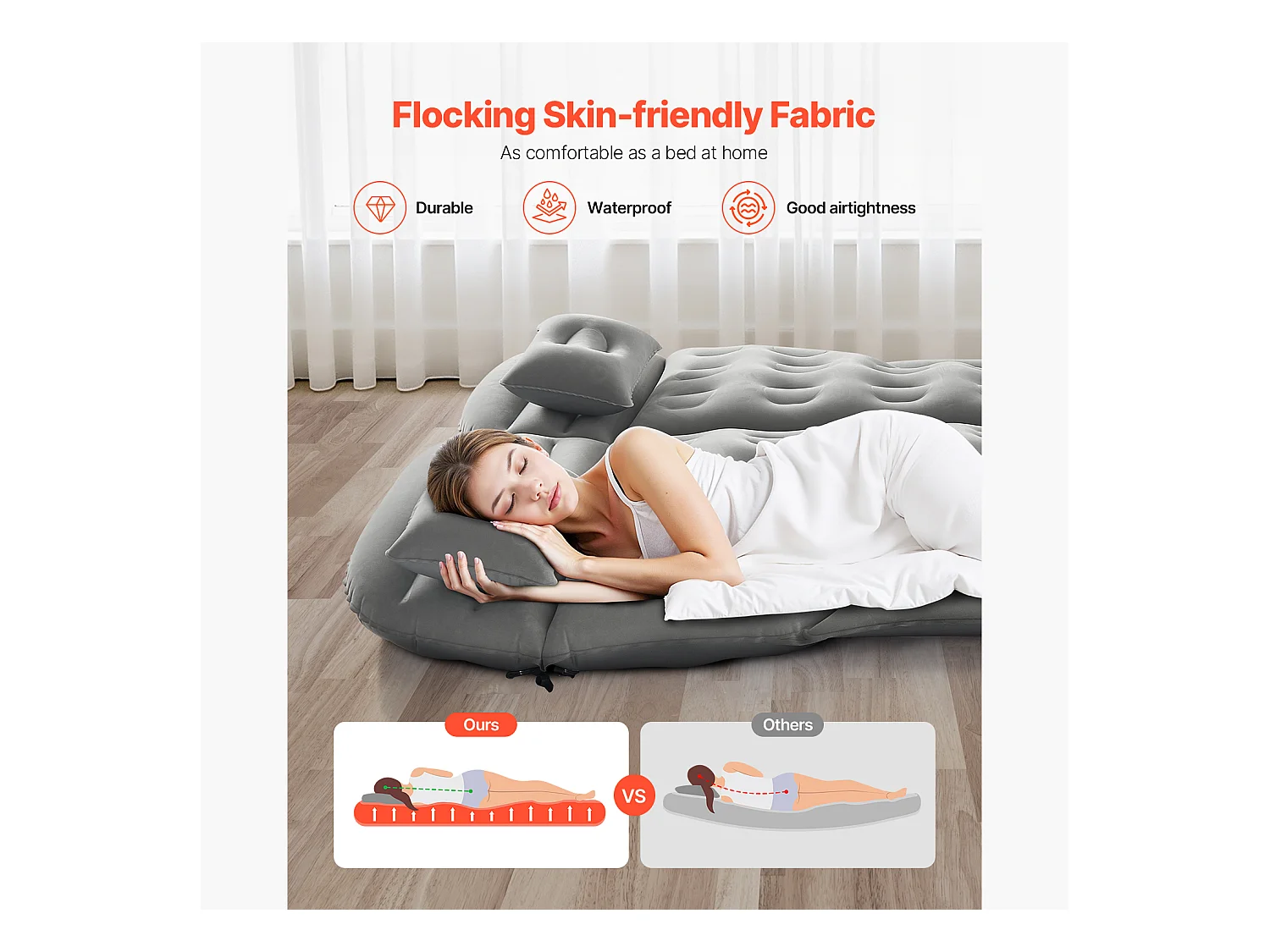 Matelas Gonflable, SucceBuy Matelas Gonflable Voiture Lit de Couchage Floqué avec Pompe à Air Gris