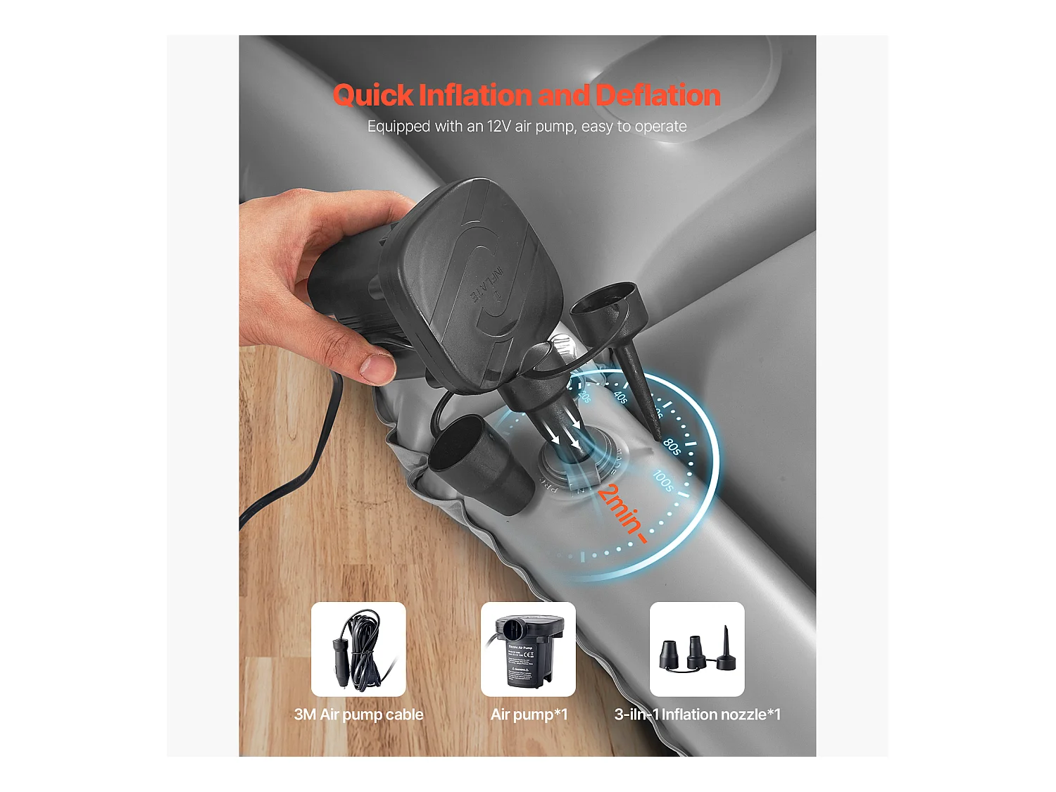 Matelas Gonflable, SucceBuy Matelas Gonflable Voiture Lit de Couchage Floqué avec Pompe à Air Gris