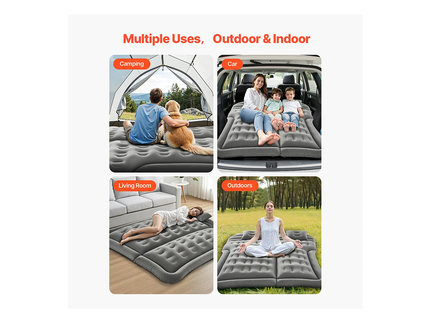 Matelas Gonflable, SucceBuy Matelas Gonflable Voiture Lit de Couchage Floqué avec Pompe à Air Gris