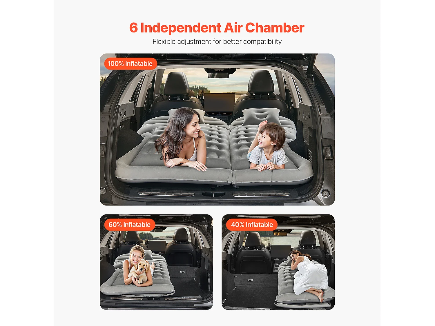 Matelas Gonflable, SucceBuy Matelas Gonflable Voiture Lit de Couchage Floqué avec Pompe à Air Gris