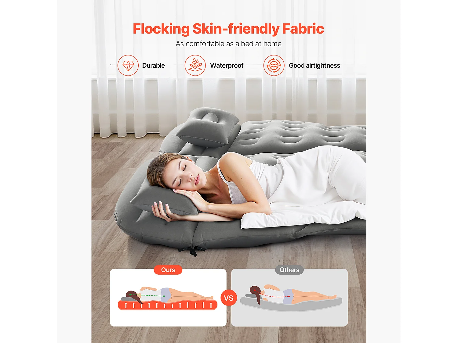 Matelas Gonflable, SucceBuy Matelas Gonflable Voiture Lit de Couchage Floqué avec Pompe à Air Gris