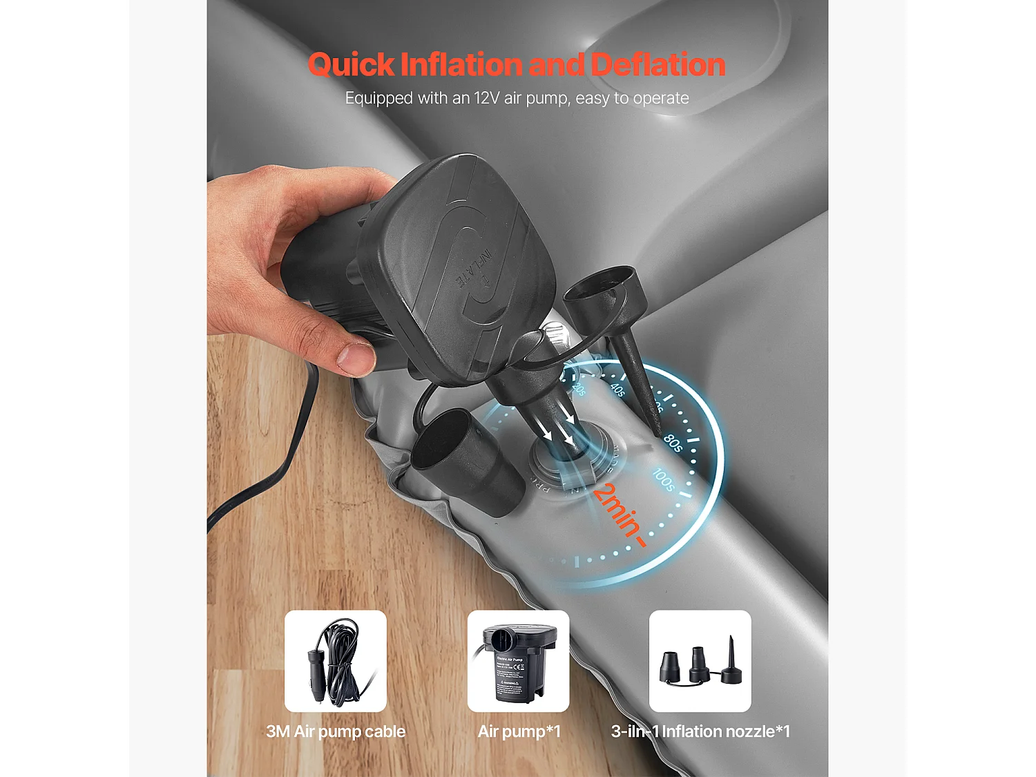 Matelas Gonflable, SucceBuy Matelas Gonflable Voiture Lit de Couchage Floqué avec Pompe à Air Gris