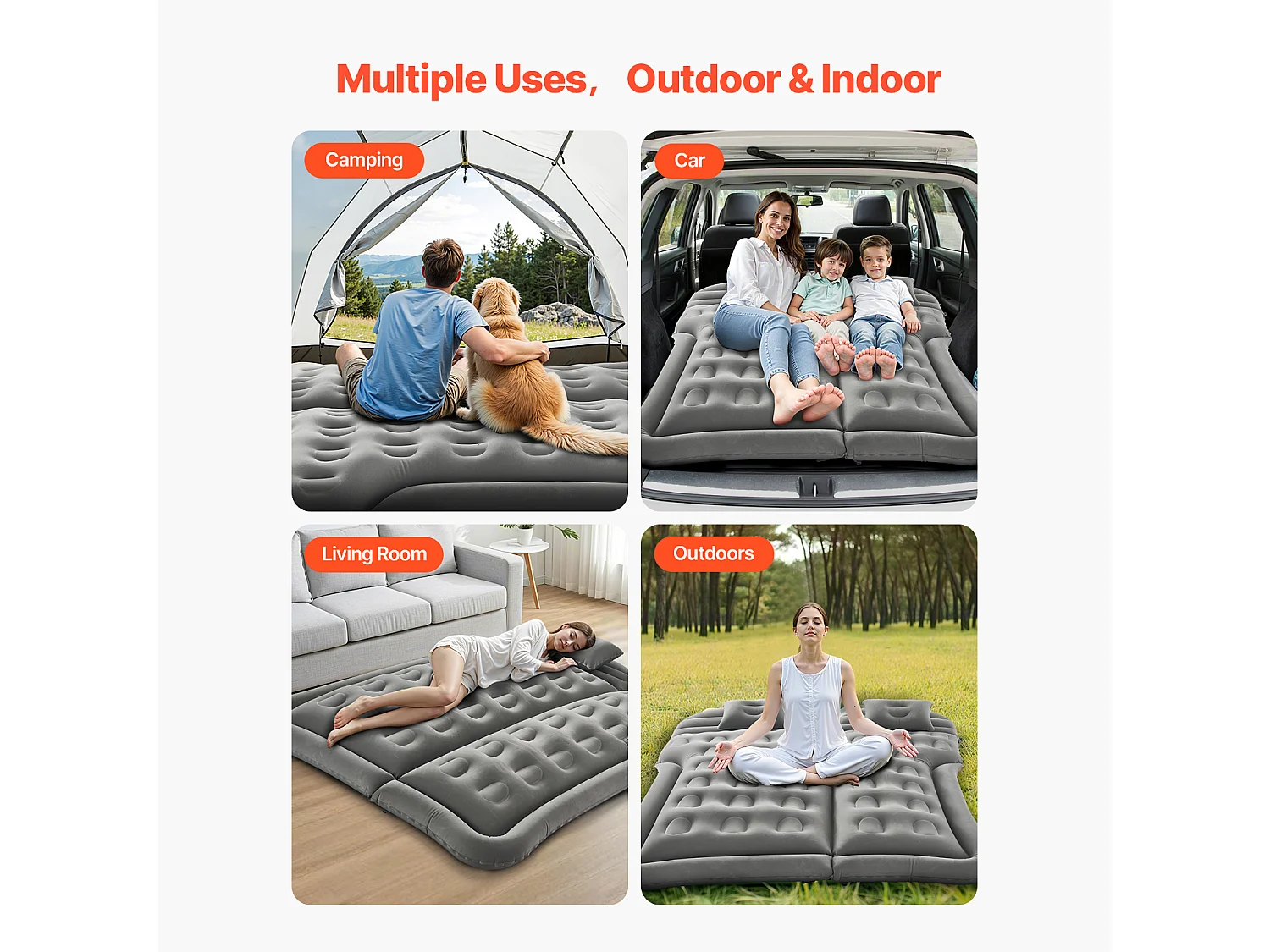 Matelas Gonflable, SucceBuy Matelas Gonflable Voiture Lit de Couchage Floqué avec Pompe à Air Gris