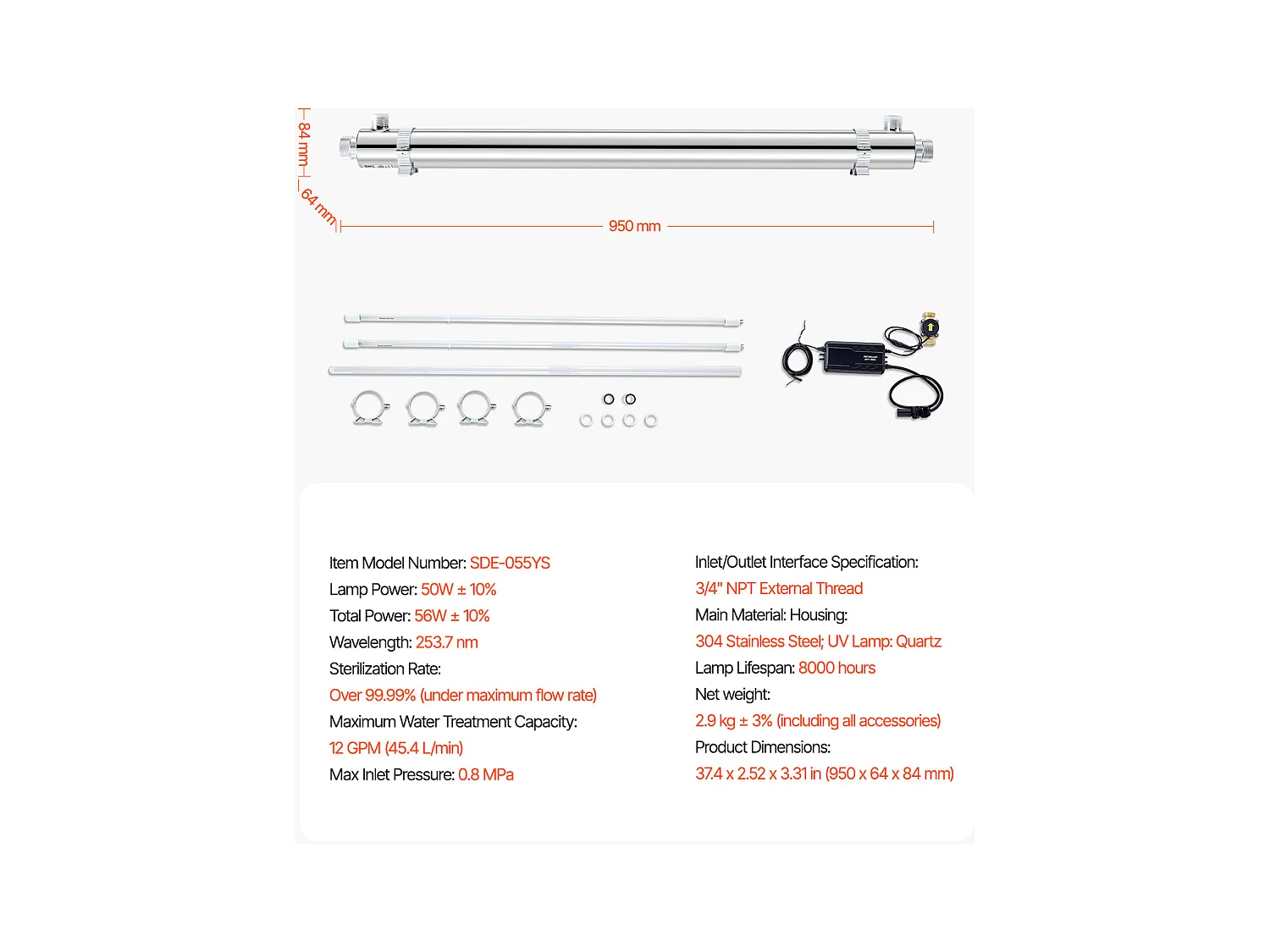 Purificateur d'Eau UV SucceBuy, 45,4 L/min Pour une Eau Potable Propre