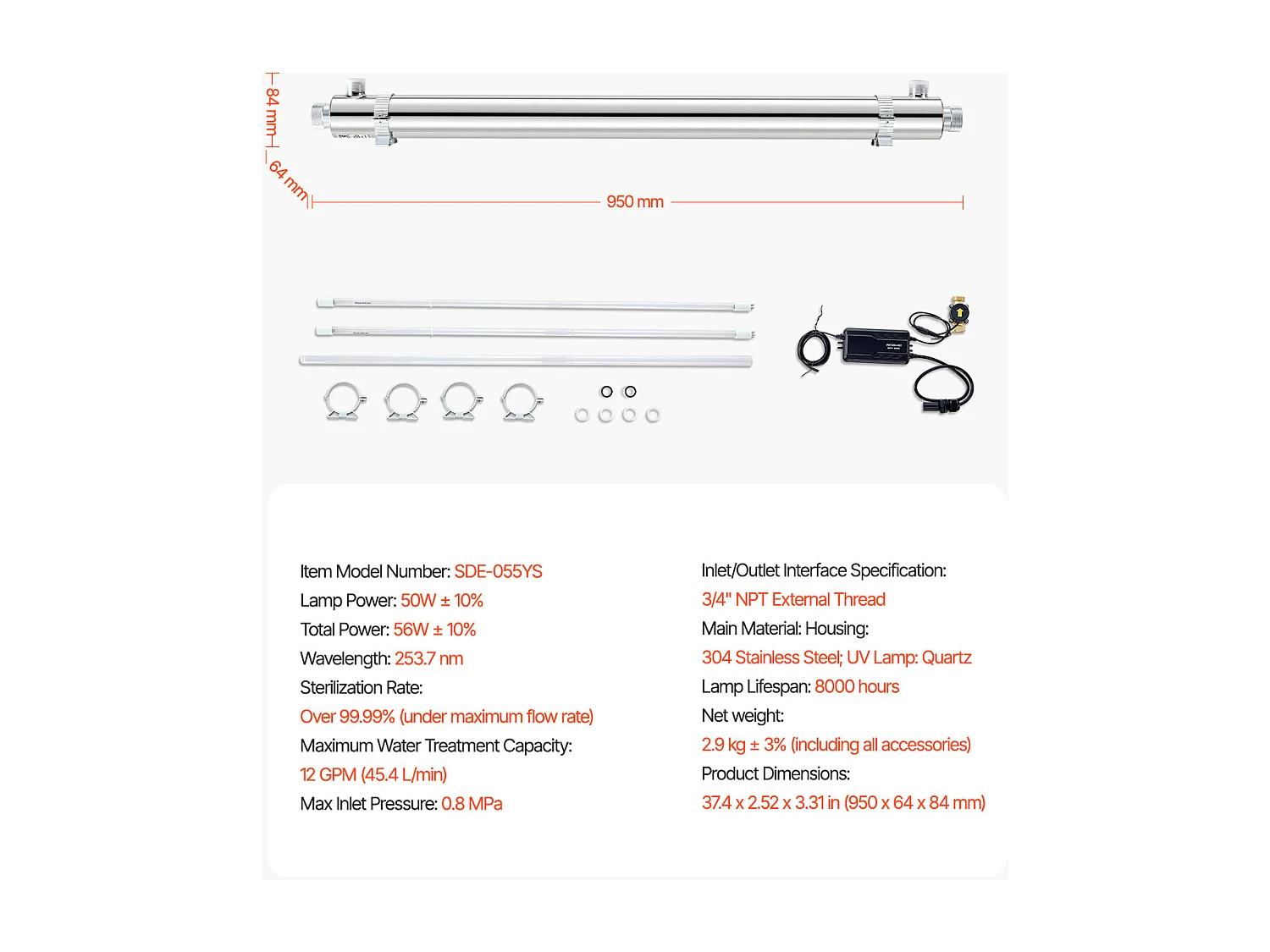 Purificateur d'Eau UV SucceBuy, 45,4 L/min Pour une Eau Potable Propre