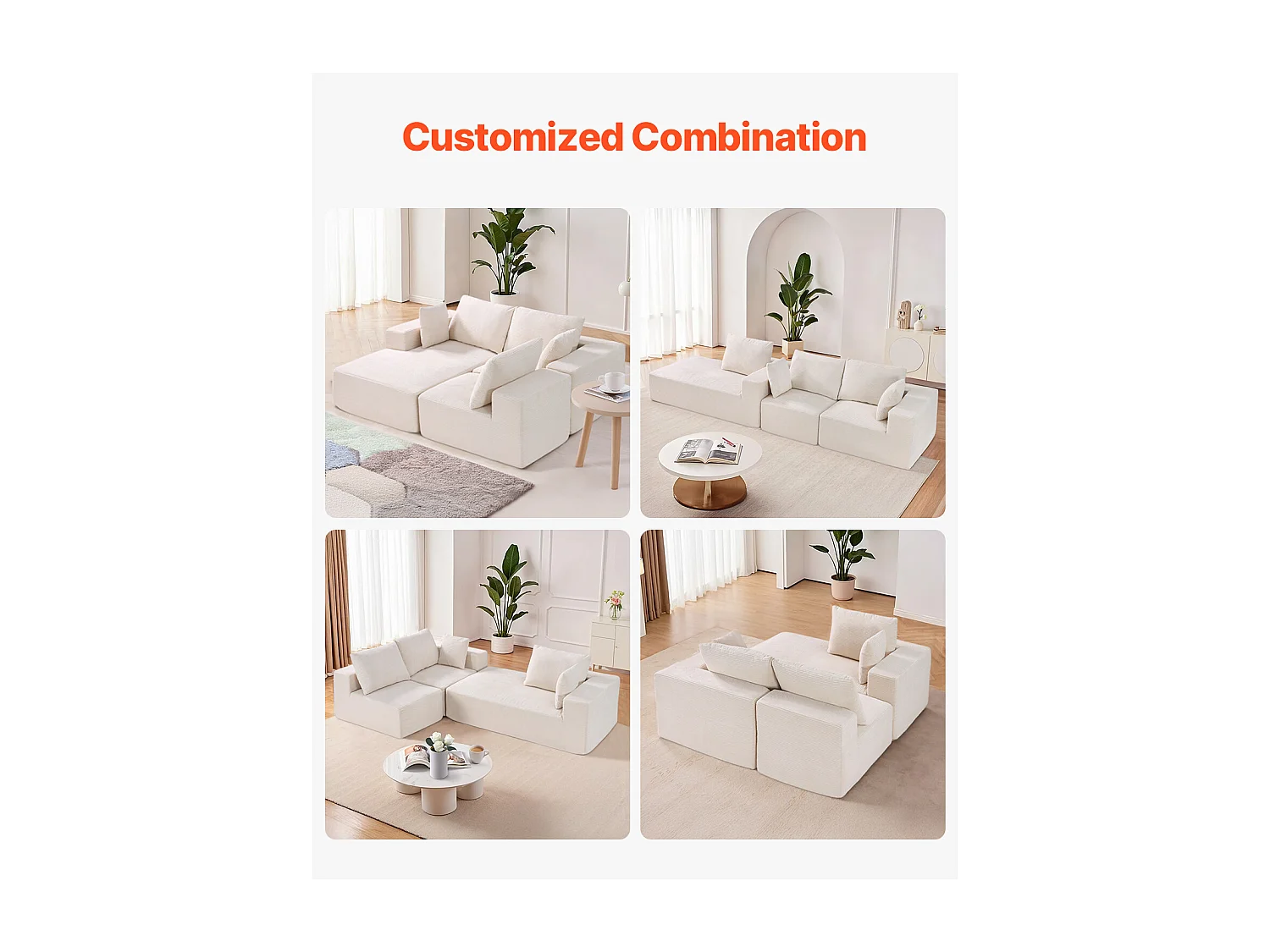 Sofá Seccional Modular SucceBuy en Forma de L con Chaise Longue y Cojín Beige