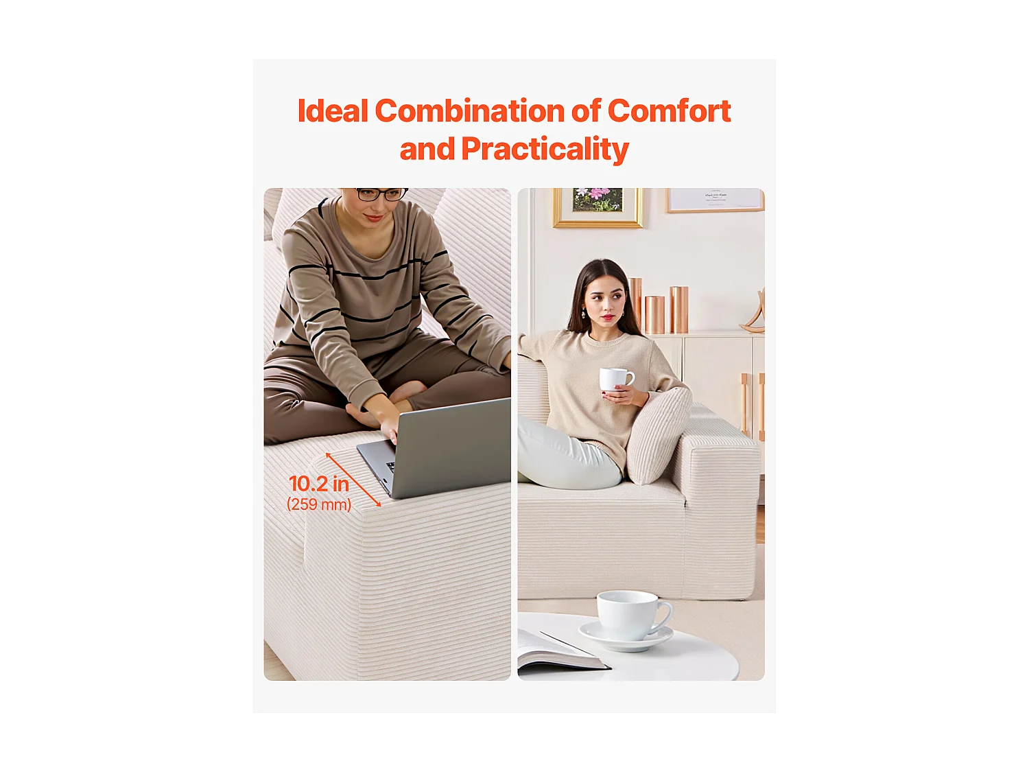 Sofá Seccional Modular SucceBuy en Forma de L con Chaise Longue y Cojín Beige