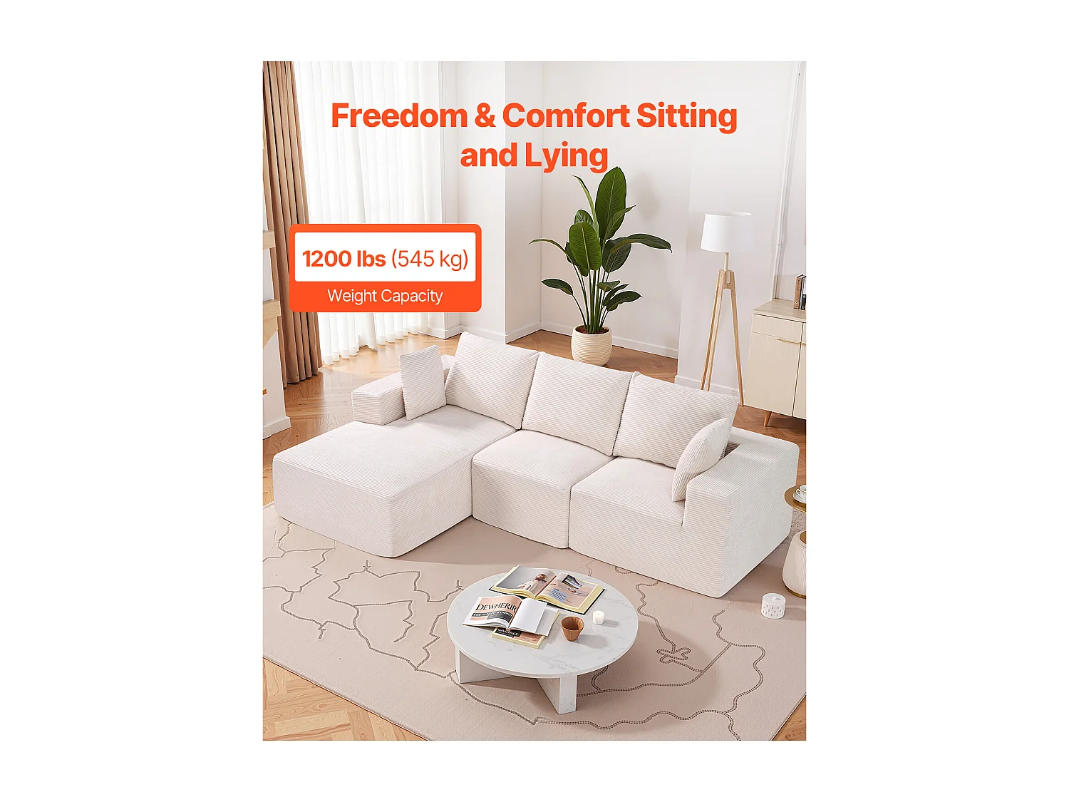 Sofá Seccional Modular SucceBuy en Forma de L con Chaise Longue y Cojín Beige