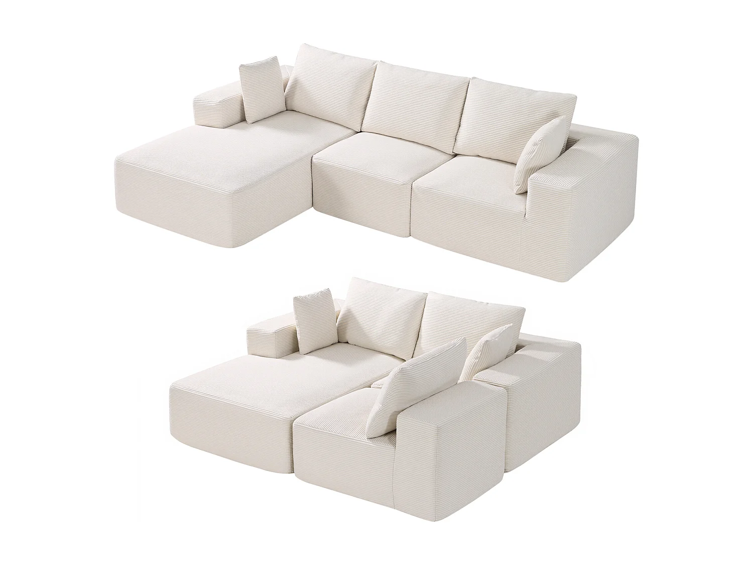 Sofá Seccional Modular SucceBuy en Forma de L con Chaise Longue y Cojín Beige