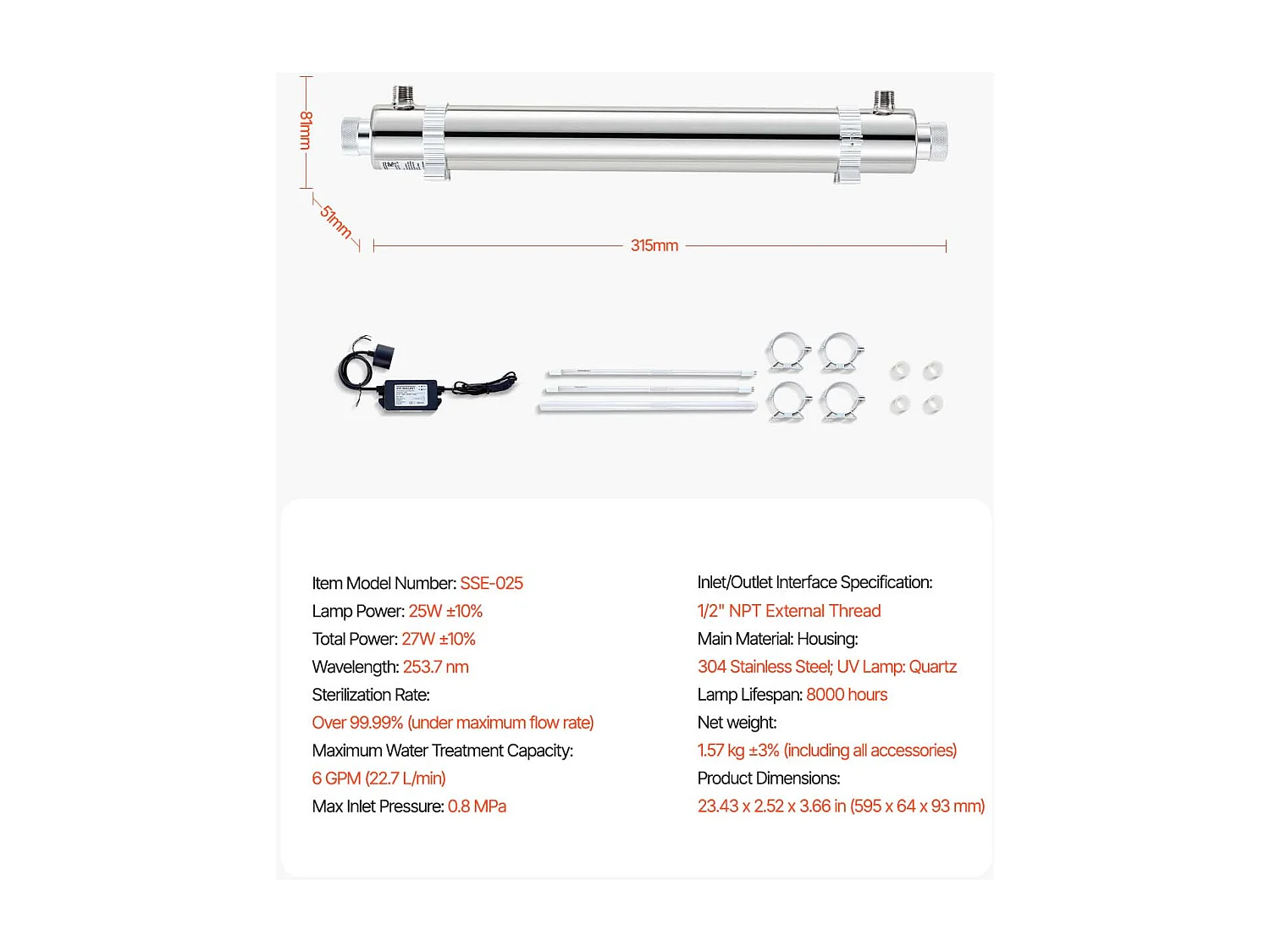 Purificateur d'Eau UV SucceBuy, 22,7 L/min Pour une Eau Potable Propre