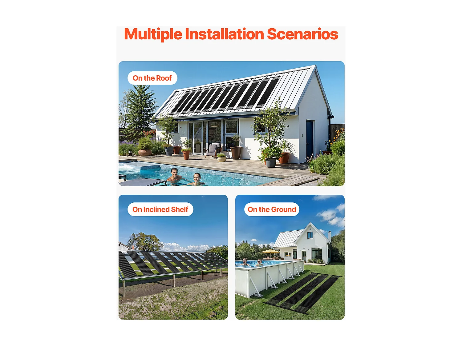 Zonneverwarming SucceBuy, Voor Bovengronds Zwembad, Afmetingen 1235x3100 mm, Set van 4