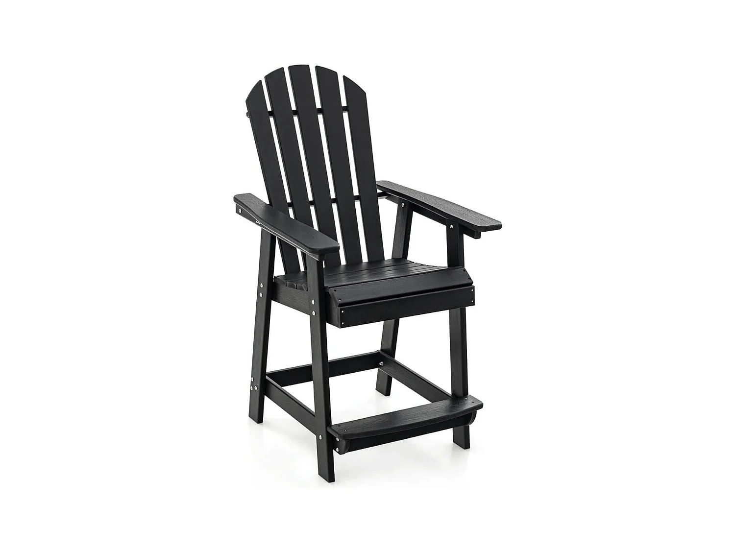 Sedia da bar per esterni con braccioli poggiapiedi, Sedia in HDPE alta adirondack resistente alle intemperie Nero