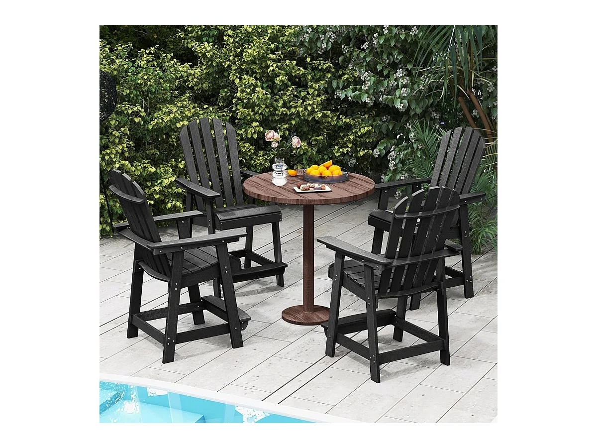 Sedia da bar per esterni con braccioli poggiapiedi, Sedia in HDPE alta adirondack resistente alle intemperie Nero