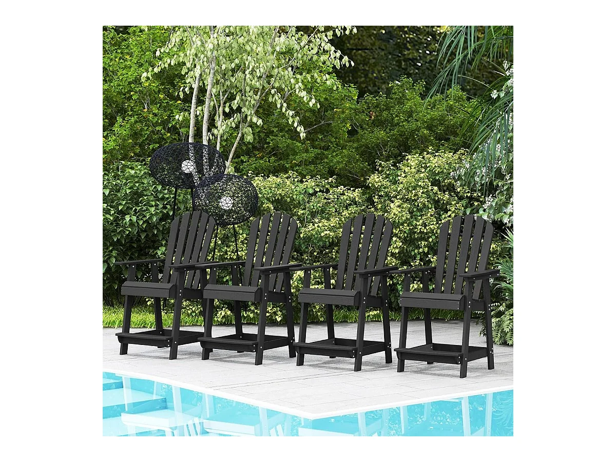 Sedia da bar per esterni con braccioli poggiapiedi, Sedia in HDPE alta adirondack resistente alle intemperie Nero